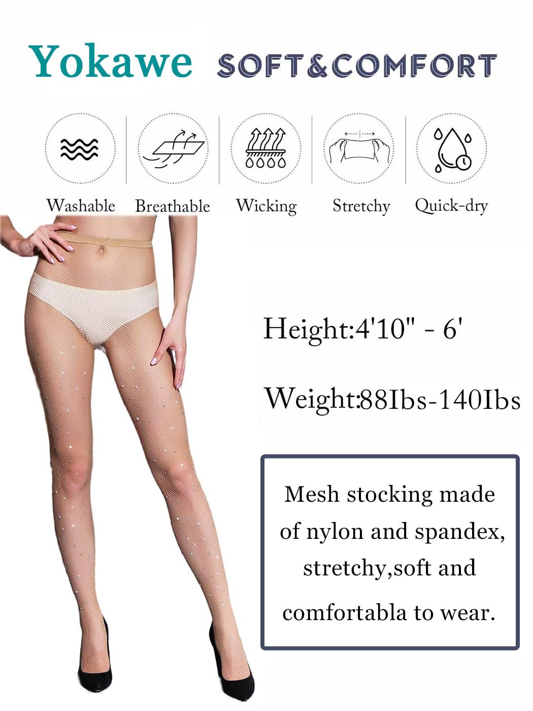 Yokawe Mesh Stocking - Sexy High Waist Tights with Crystal Fishnet & Suspender, Hollow Out Plus Size Pantyhose for Women | Perfect for Date Night, Cosplay & Lingerie Fashion