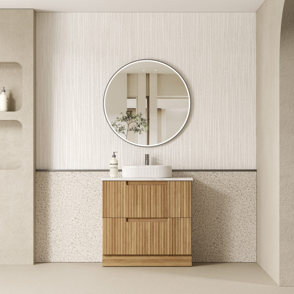 Aulic 900mm Lovina Modern Bathroom Vanity with Solid Surface Top & Alpine White Finish - CA56 900 ST86FT - Perfect for Small Bathrooms & Powder Rooms