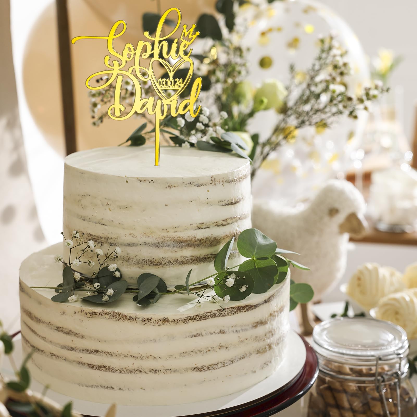 Custom Wedding Cake Toppers with Names & Date - Acrylic Mr & Mrs Cake Topper for Weddings, Anniversaries & Engagements - Elegant Gold Bride & Groom Sign (Style4) | Perfect for Wedding Cakes, Anniversary Celebrations & Romantic Events