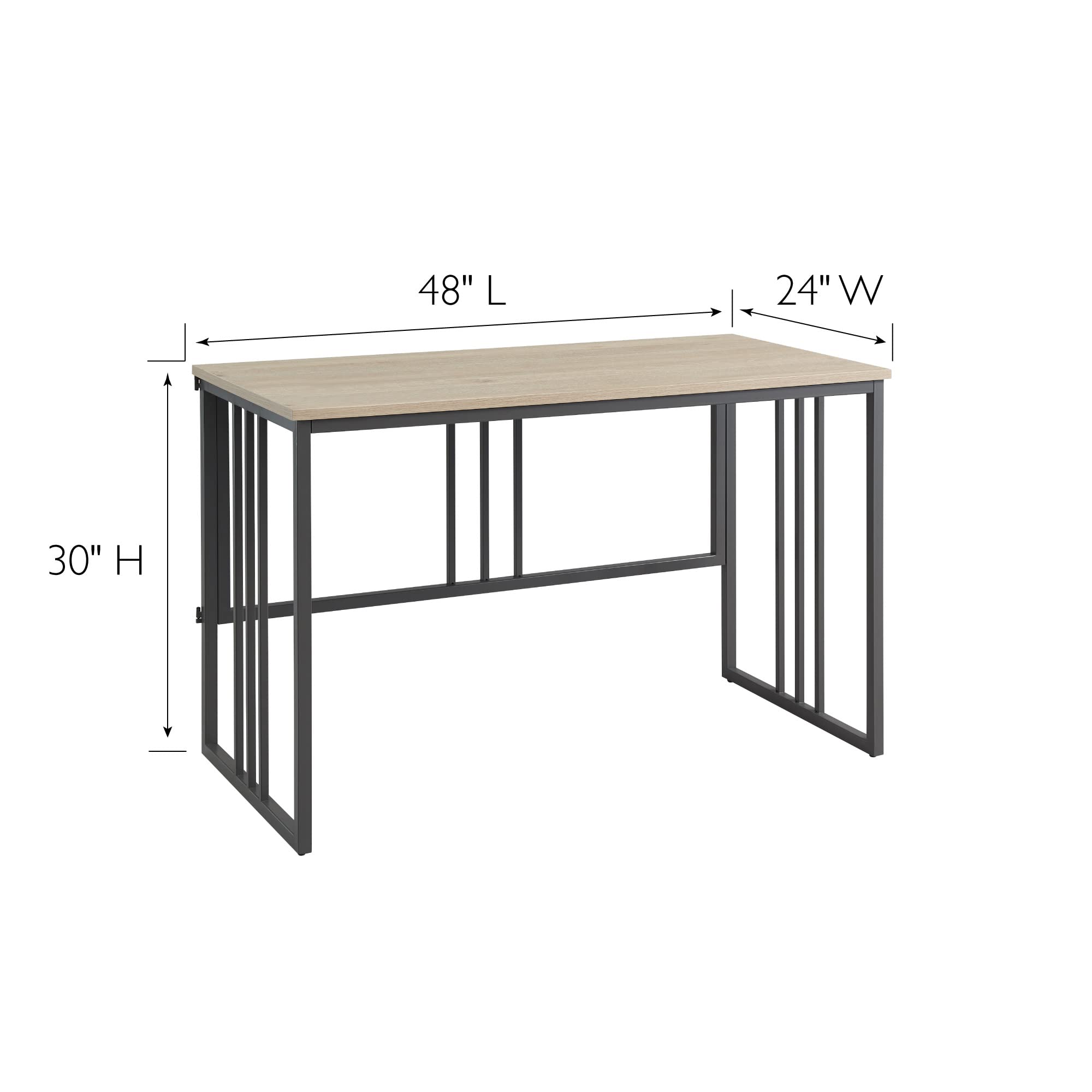 Leick Home Collapsible Slatted Mission Writing Computer Desk - Space Saving Folding Desk for Small Spaces, Home Office & Bedroom - Fully Assembled White Oak/Gunmetal (70001-WOGM) - Perfect for Apartments, Dorms & Workspaces