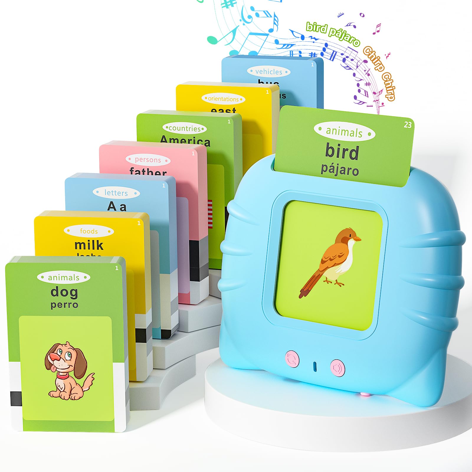 Bilingual Talking Flash Cards - 385 Sight Words (English/Spanish) with Letters & Numbers | Montessori Educational Learning Toys | Speech Therapy & Autism Sensory Toys for Toddlers | Perfect for Homeschooling, Classroom & Early Childhood Development (Blue)