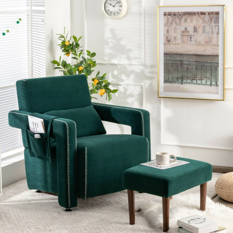 Costway Modern Berber Fleece Accent Chair with Ottoman - Solid Wood Frame, Comfortable Lounge Chair for Living Room, Bedroom & Office - Perfect for Reading, Relaxing and Home Decor