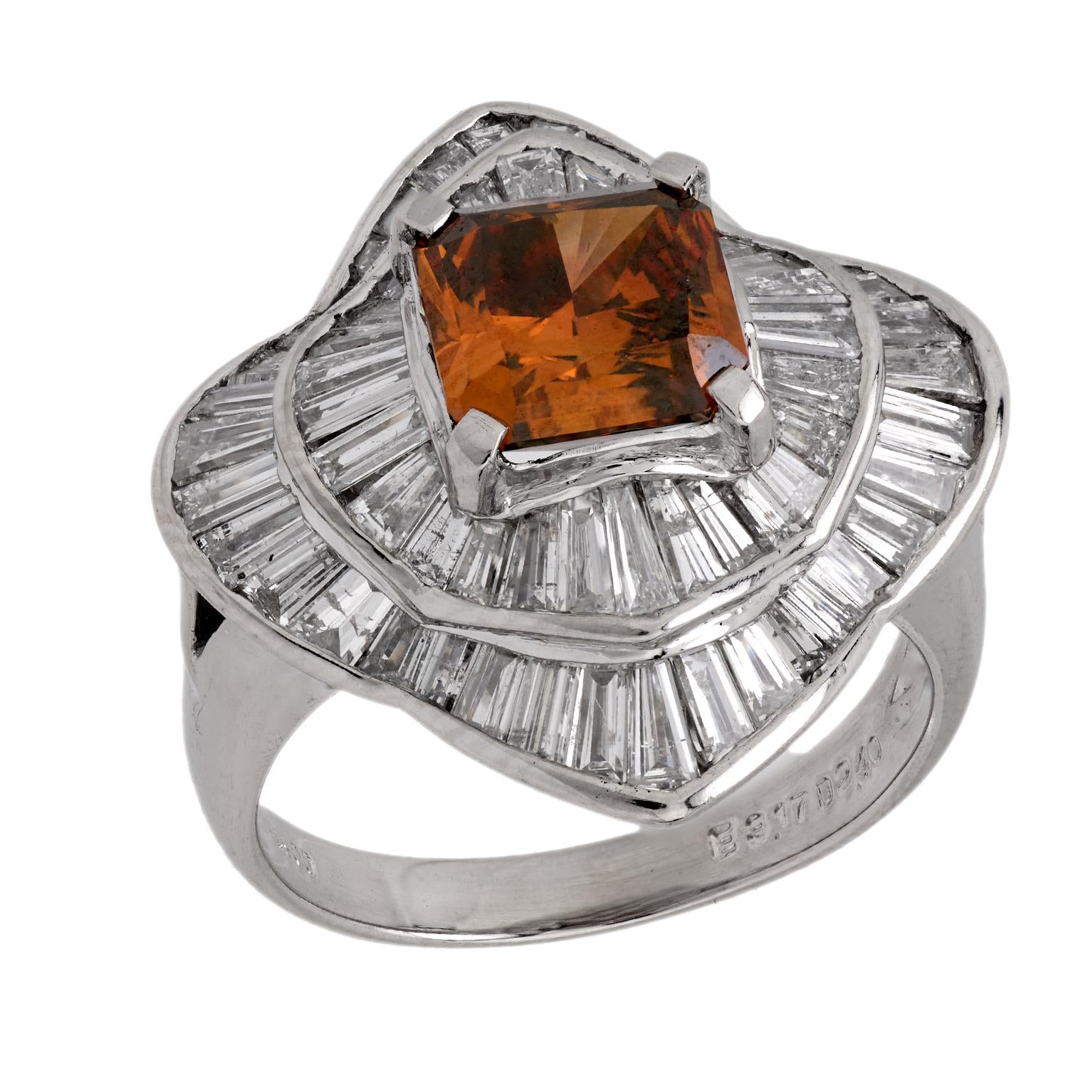 Vintage GIA Certified 1.90 Carat Fancy Orange Brown Diamond Ballerina Ring - Elegant Jewelry for Weddings, Anniversaries & Special Occasions