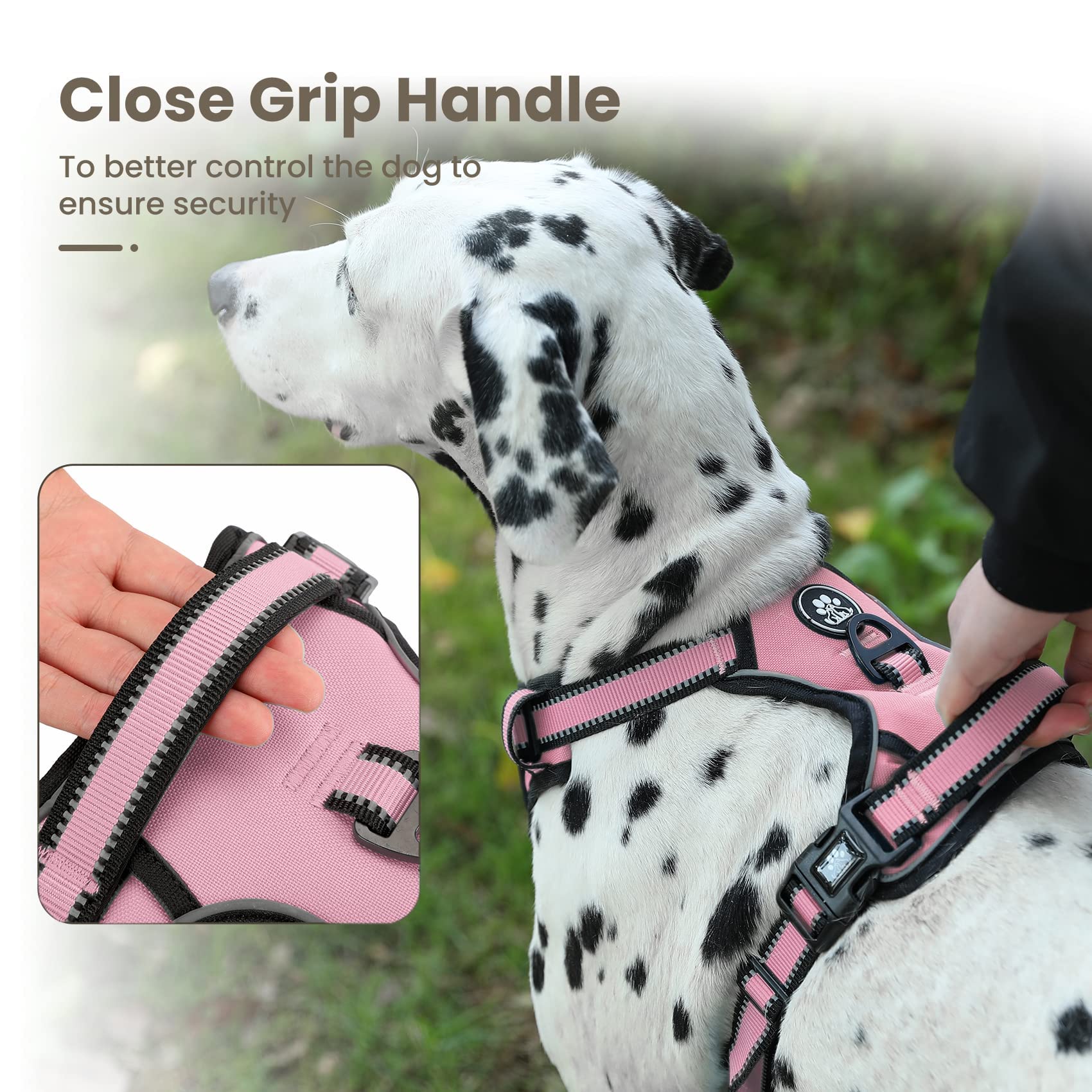 FURRYFECTION No Pull Dog Harness with Reflective Oxford & Padded Handle - Adjustable Pet Vest for Small Medium Large Dogs - 4 Straps & 2 Leash Clips - Pink Size S - Perfect for Walking, Running & Outdoor Adventures
