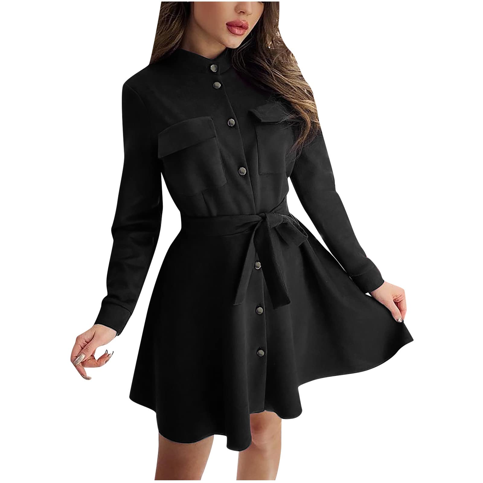 Women's Plaid Print Lapel Shirt Dress with Slim Waist Bandage - Long Sleeve Fashionable Office & Casual Dress for Work, Date Night and Spring Outfits