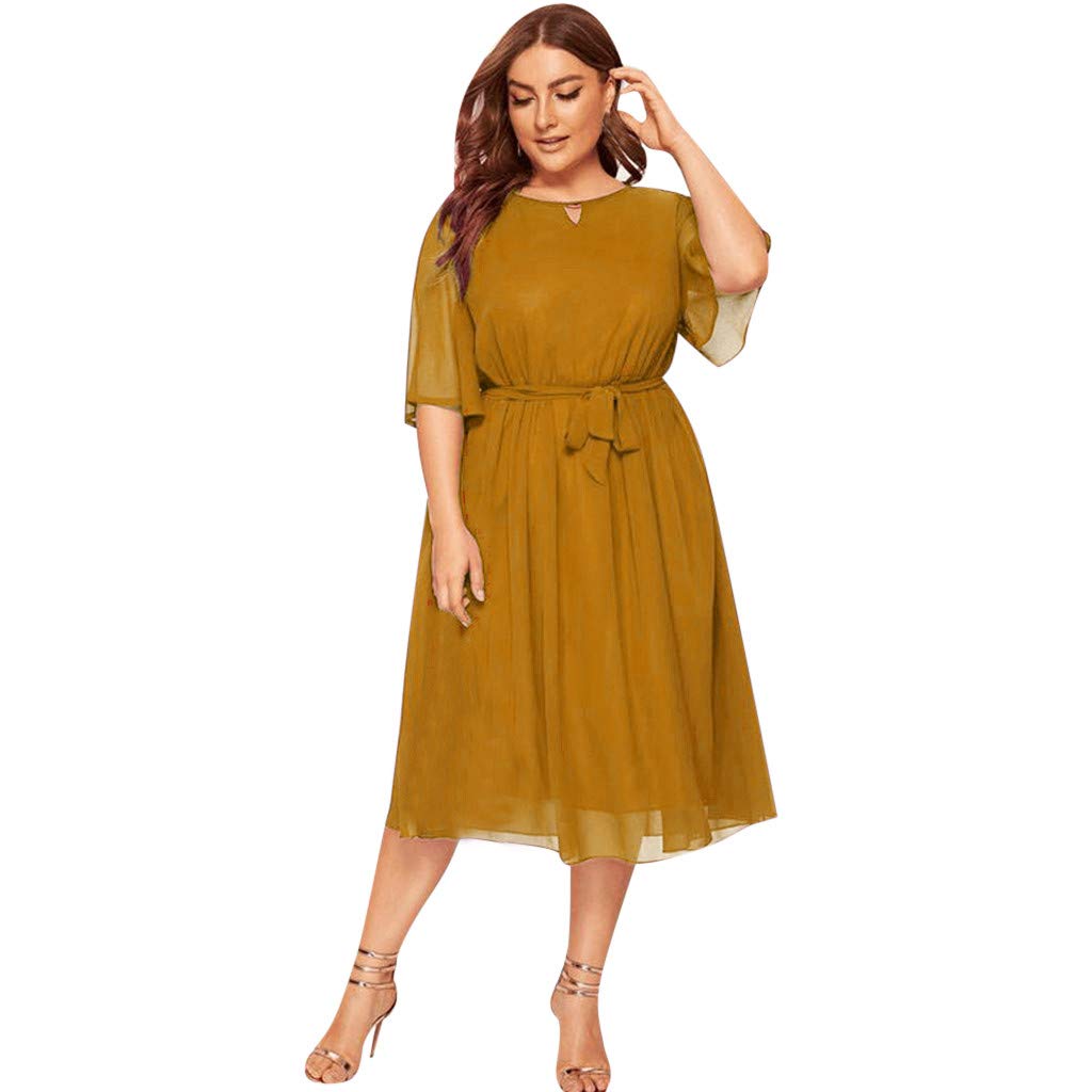 Women's Plus Size Half-Length Casual Swing Dress with Sleeves - Knee-Length Party Dress in Black | Perfect for Cocktail Parties, Date Nights & Special Occasions