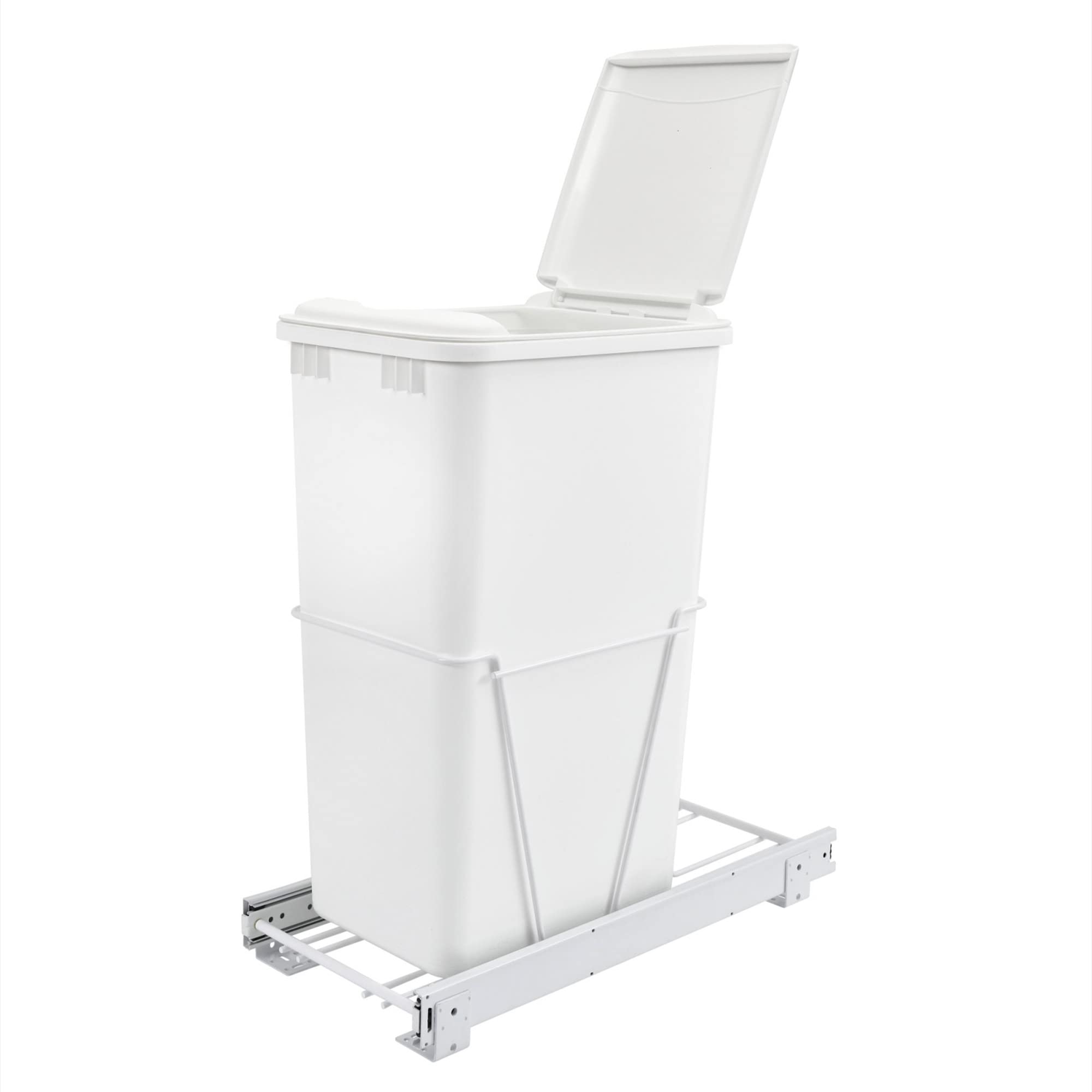 Rev-A-Shelf 50 Qt Pull Out Trash Can for Under Sink - White RV-12PB-50 | Easy Install Slide-Out Waste Bin with Lid | Perfect for Kitchen, Bathroom & RV Cabinets | Space-Saving Base Cabinet Organizer