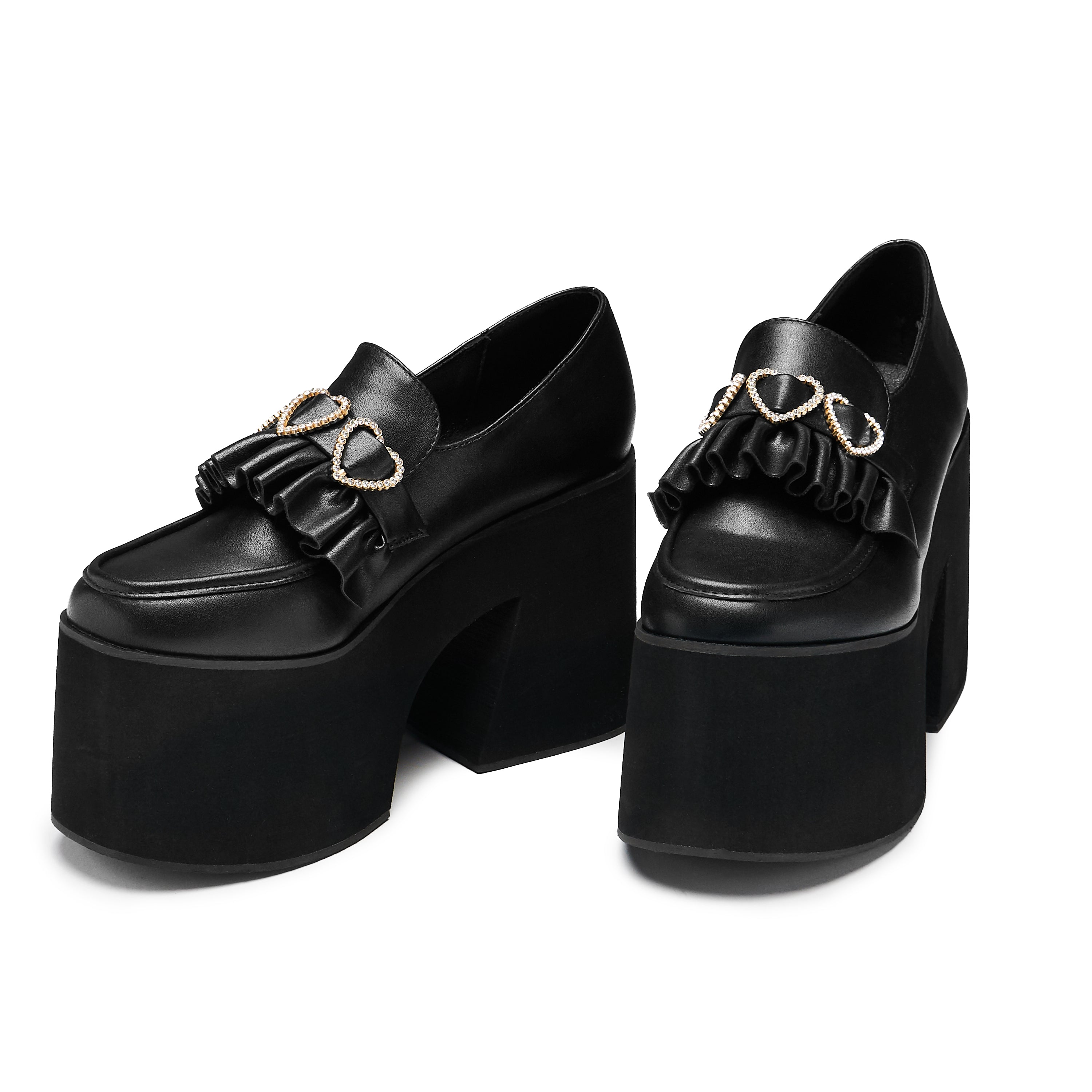 Dark Delights Chunky Heart Platform Shoes - Black | Trendy Gothic Footwear for Women | Perfect for Casual Outfits, Date Nights & Street Style