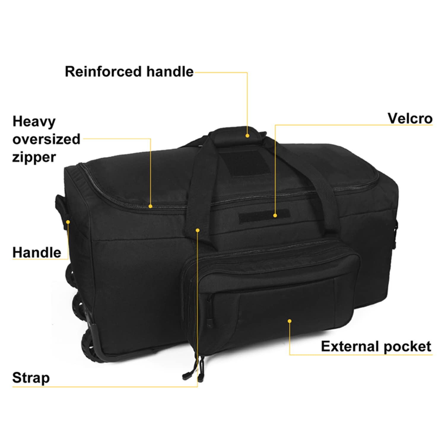 Military Duffle Bag with Wheels - Heavy Duty Deployment Gear Bag, Large Tactical Travel Duffel (Black) | Perfect for Army Deployment, Camping, Gym & Air Travel