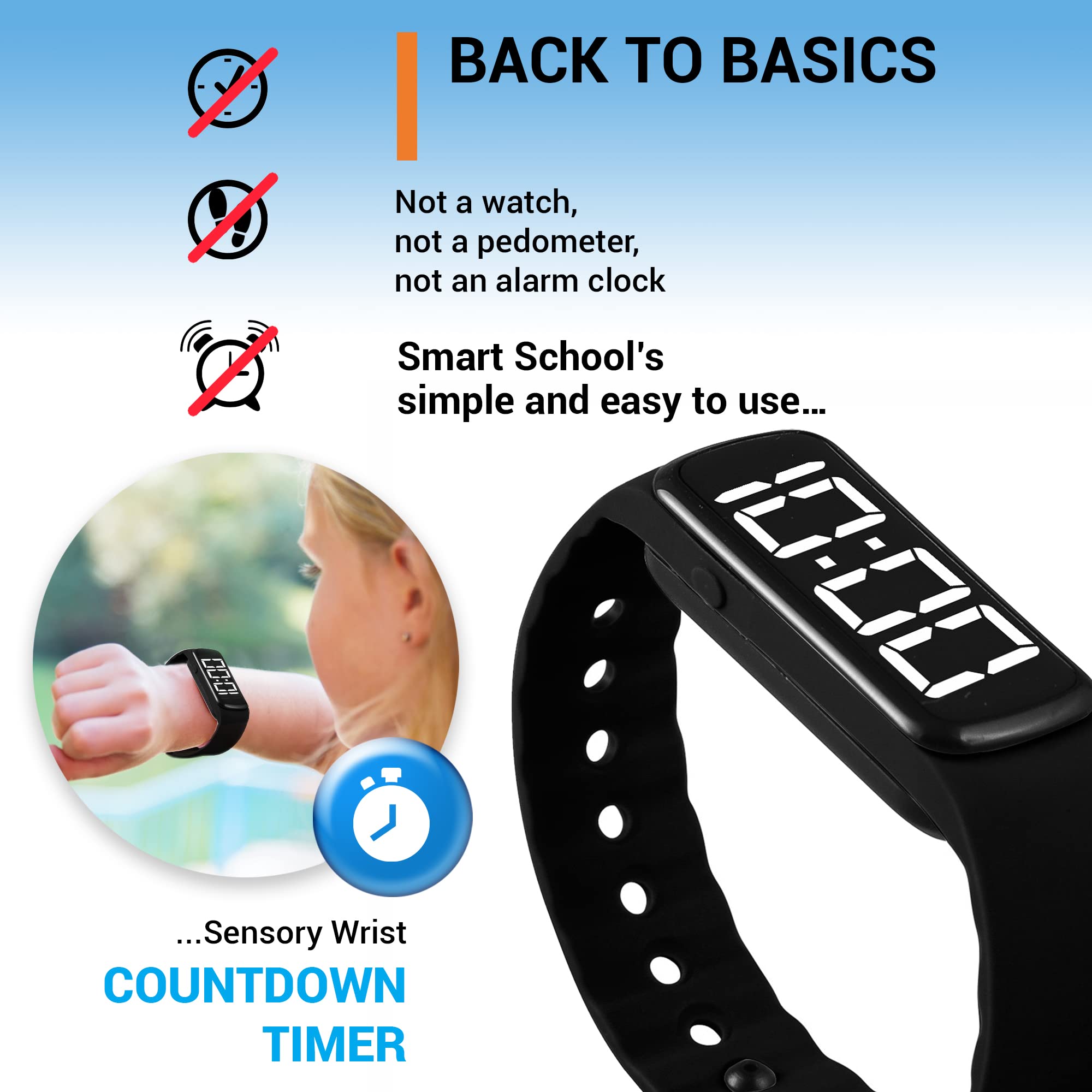 Sensory Timer Watch for Kids - Silent Alarm Clock Wristband with Countdown Function - Perfect for Classroom, Study Time & ADHD Focus Aid (Black)