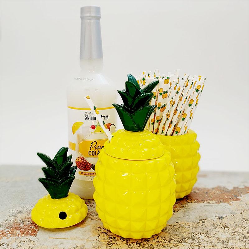 BarConic® Tiki Pineapple Cocktail Kit - 12-Piece Tropical Drink Set with Bamboo Stirrers & Pineapple Cups - Perfect for Luau Parties, Summer BBQs & Beach Themed Events