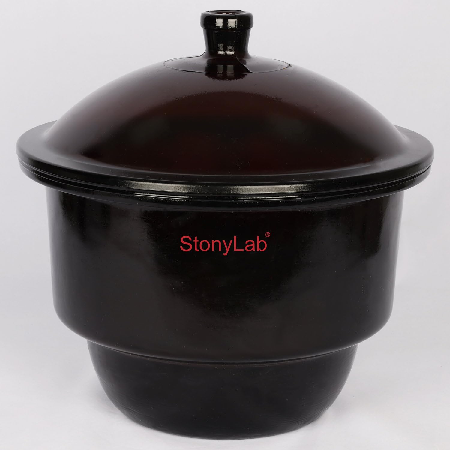 Stonylab 11.81 Inch Amber Glass Desiccator Jar with Knob Cover & Porcelain Plate - Lab Desiccator for Drying, Moisture Control & Laboratory Research | Ideal for Chemical Storage, Herb Drying & Scientific Experiments