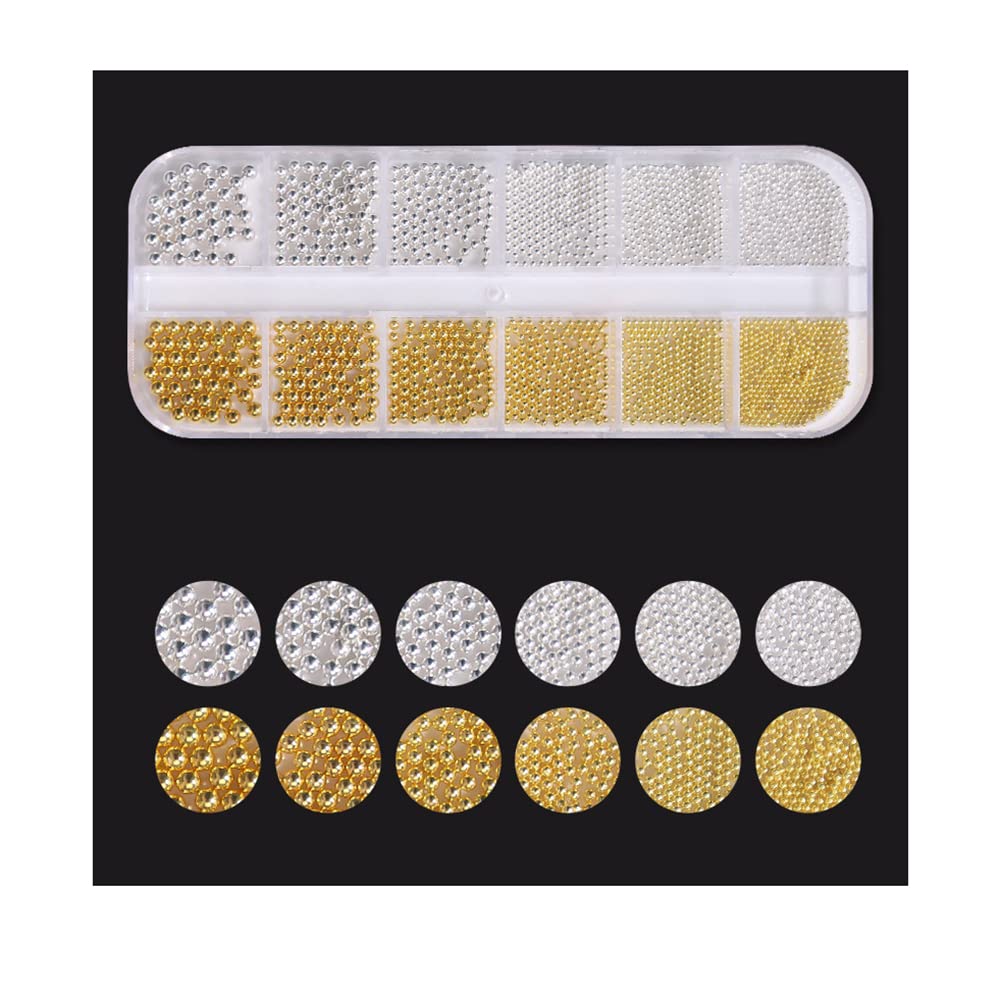 S.A.V.I 1PC Nail Art Decorations Palette - Golden Silver Caviar Beads for DIY Manicure | Nail Art Accessories for Professional & Home Use | Perfect for Nail Salons, Parties & Gift Giving