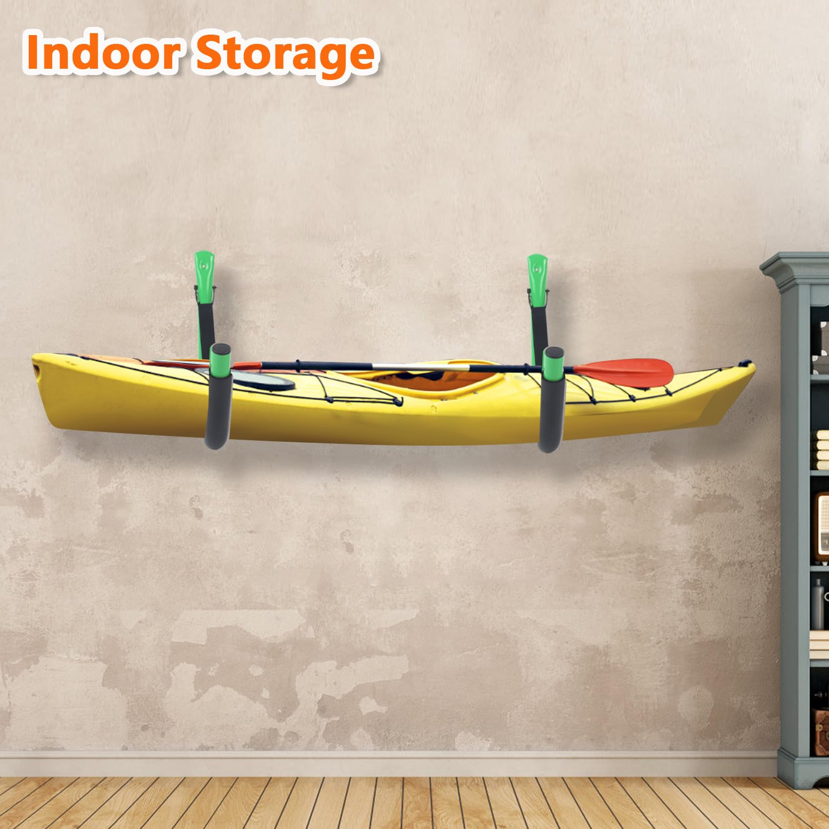 Heavy Duty Kayak Wall Mount Storage Rack with Straps - 100 LB Capacity Kayak Hanger for Garage, Paddle Boards, Surfboards, Bikes, Ladders, SUP & Snowboards - Space Saving Organization for Outdoor Gear (4 Pack) - Perfect for Garage, Shed or Boat House Storage