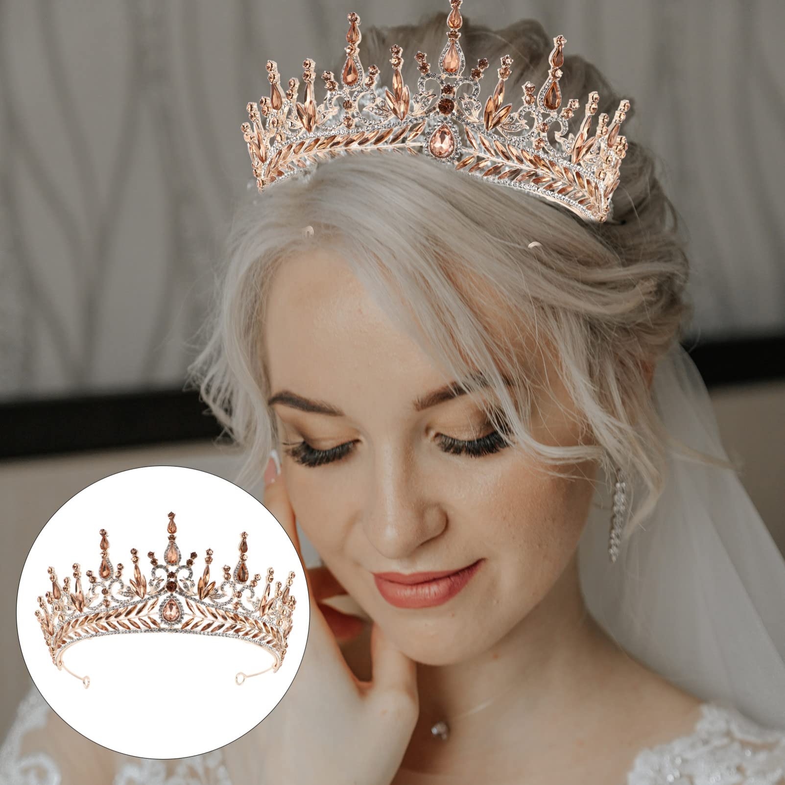 OSALADI Baroque Wedding Crown - Vintage Bridal Tiara with Rhinestones & Gold Crystal Headpiece for Brides, Prom, Pageants & Renaissance Costumes