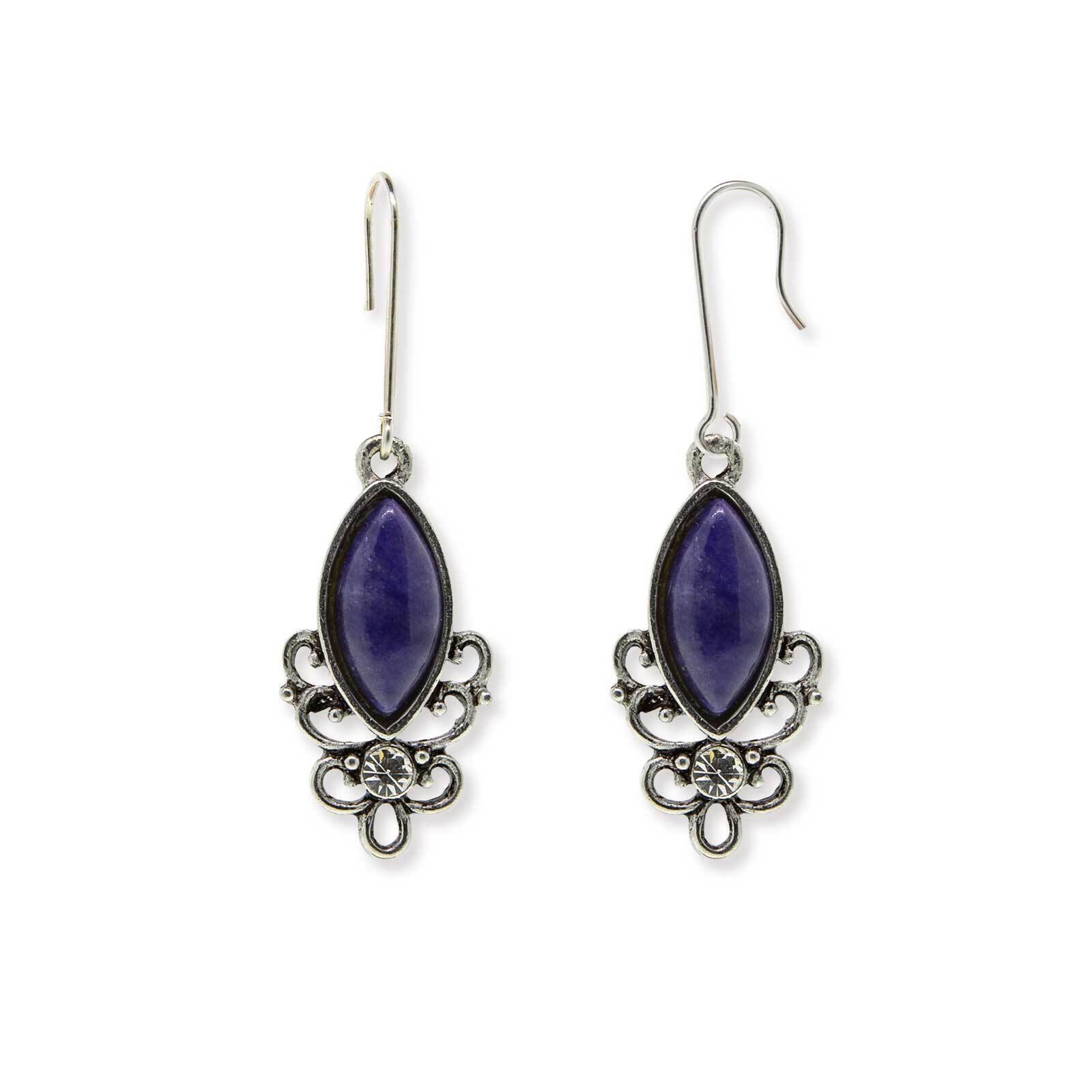 1928 Jewelry Classic Filigree Navette Gemstone Earrings - Vintage Inspired Dangle Earrings for Women - Perfect for Weddings, Parties & Special Occasions