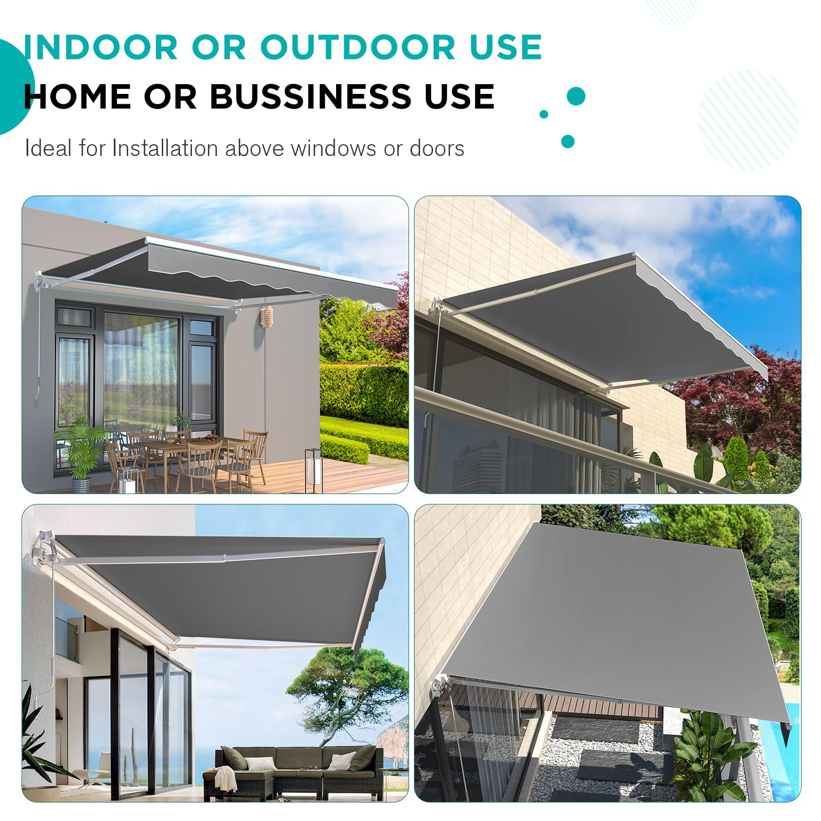 AECOJOY 10'×8' Retractable Patio Awning - Manual Crank Sun Shade Cover for Outdoor Deck, Porch & Backyard - UV Protection Grey Canopy (Perfect for BBQs, Poolside Lounging & Outdoor Dining)