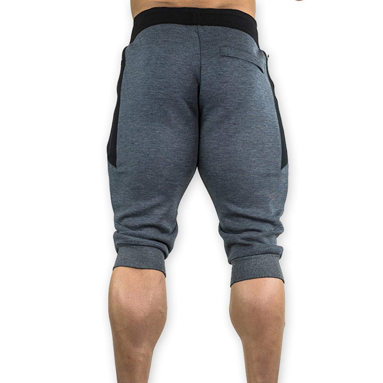 Men's 3/4 Length Cotton Jogger Pants with Zipper Pockets - Breathable Casual Running Capri for Gym Workout & Outdoor Activities | Below Knee Athletic Shorts for Men