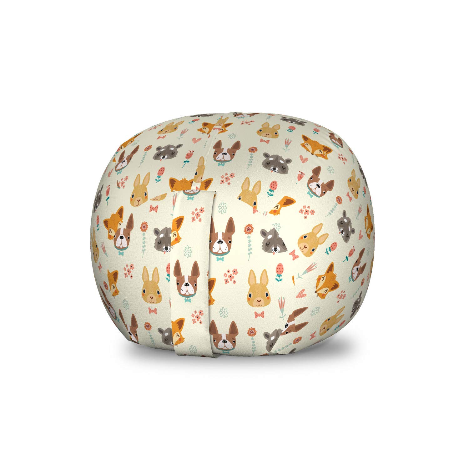 Ambesonne Woodland Creatures Storage Toy Bag Chair - Animal Pattern with Floral Motifs (Dogs, Raccoons, Foxes) - Washable Stuffed Animal Organizer for Kids Room - Small Multicolor Storage Solution for Toys, Blankets & Nursery Decor