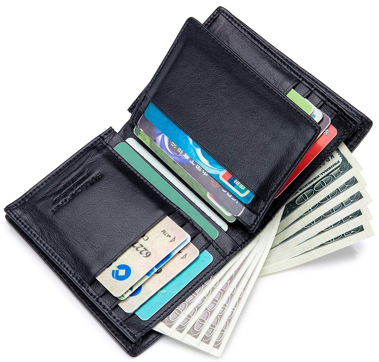 BULLCAPTAIN Genuine Leather RFID Wallet for Men - Slim Bifold with ID Window for Daily Use