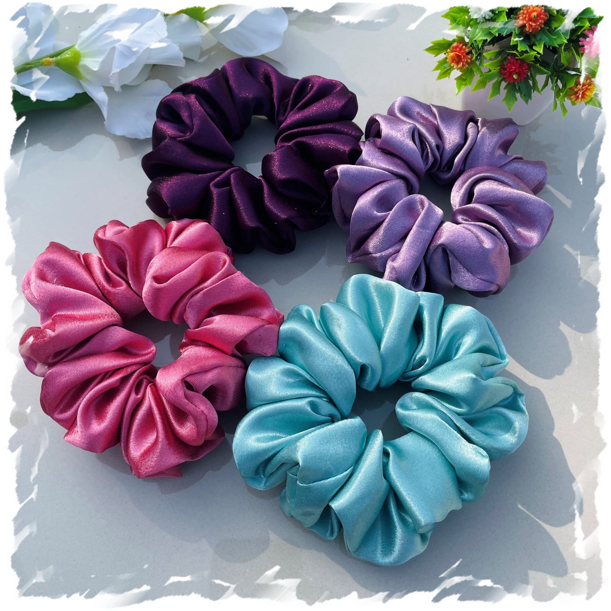 Luxury Silk Scrunchies for Women & Girls - Soft Hair Ties, Ponytail Holders & Hair Bands (Cerise) | Perfect for Everyday Wear, Workouts & Special Occasions