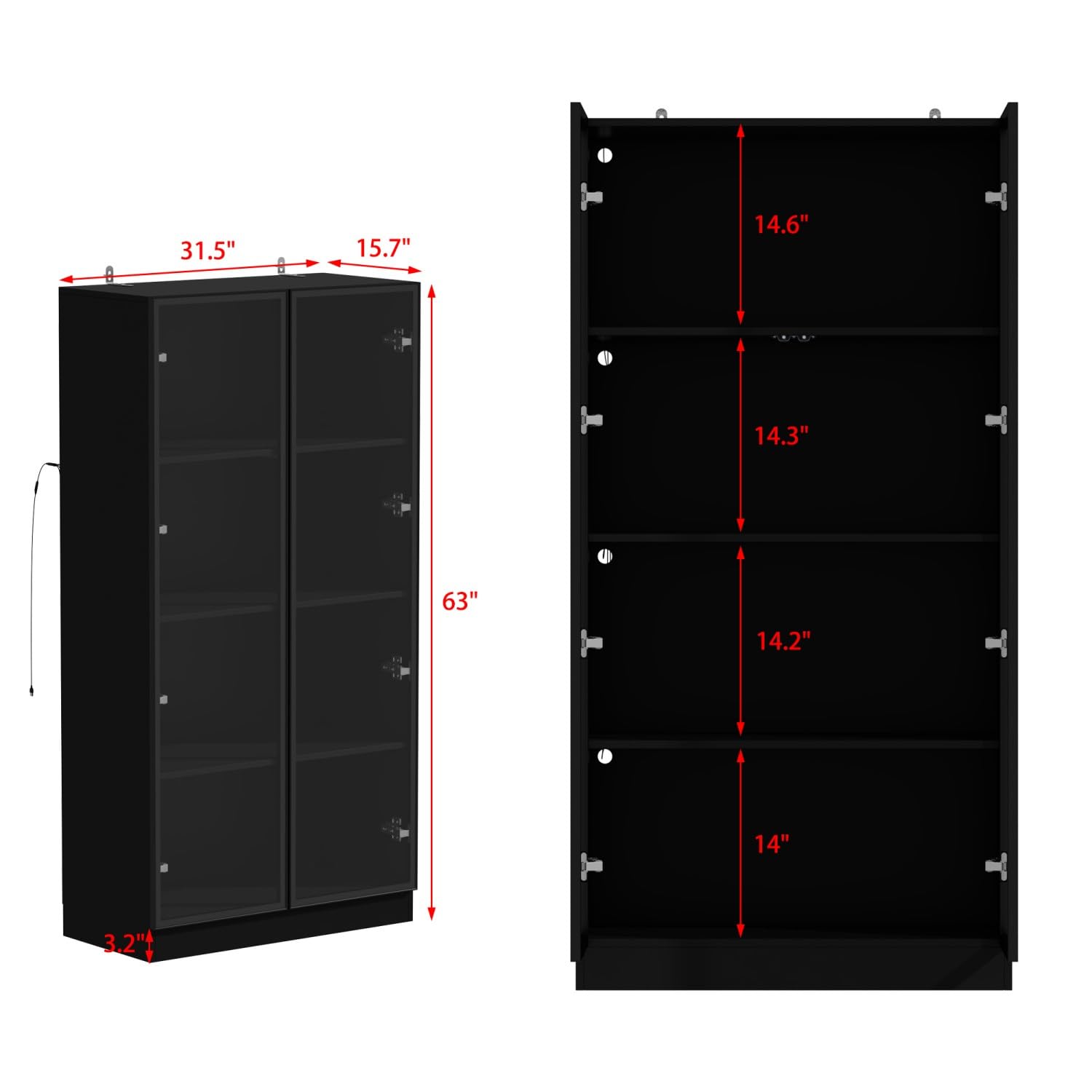 FAMAPY 4-Tier Glass Display Cabinet with LED Lights - 31.5