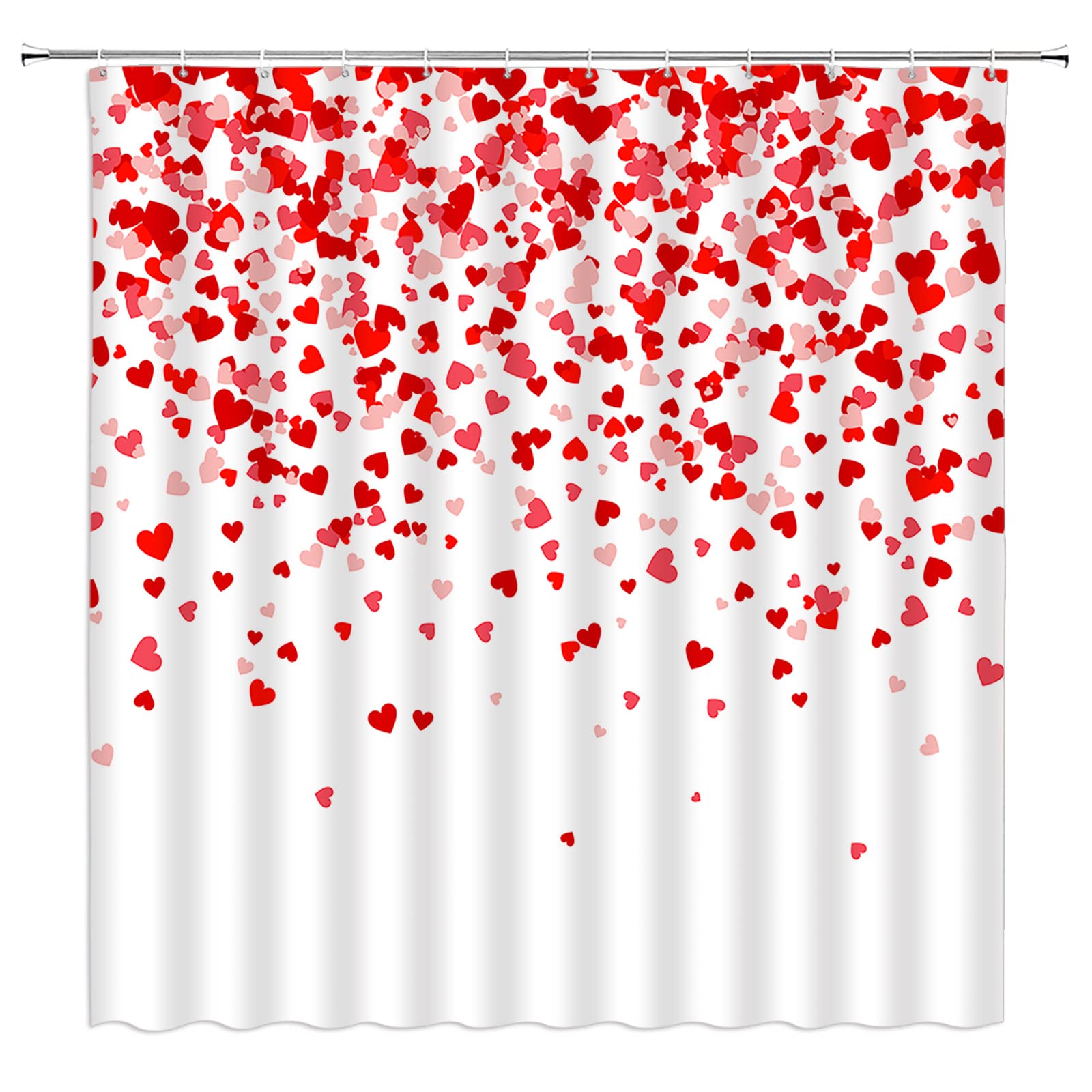 Valentine's Day Shower Curtain - Red Heart Falling Design for Romantic Couples, Sweet Love Bathroom Decor with Hooks (Red & Pink) | Perfect for Anniversary Gifts, Wedding Showers & Couples' Bathroom Decor