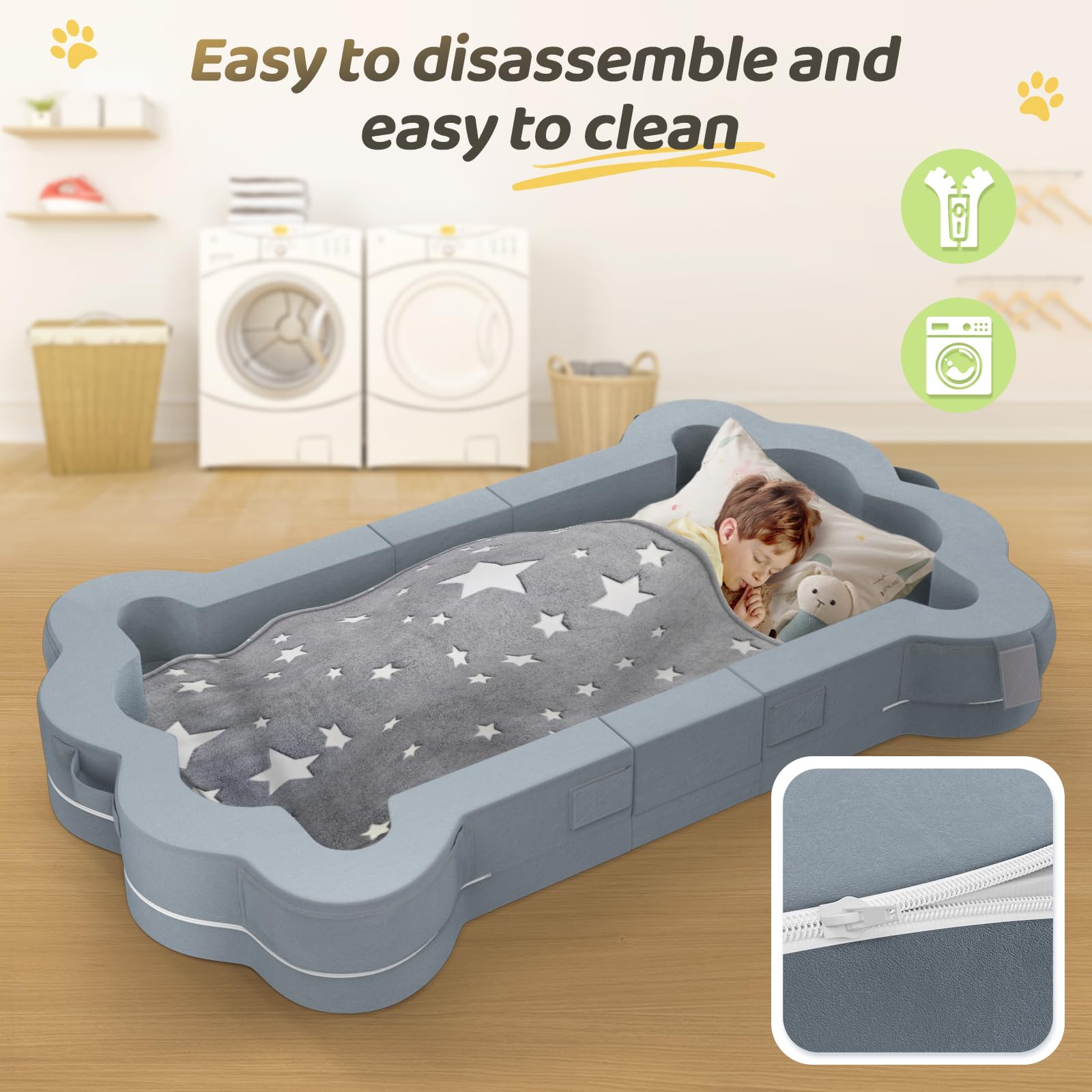 YHUAIMANG Portable Toddler Bed - Foldable Travel Floor Bed for Kids 1-3 Years Old | Soft, Safe & Washable Baby Bed | Perfect for Home, Travel & Daycare Use