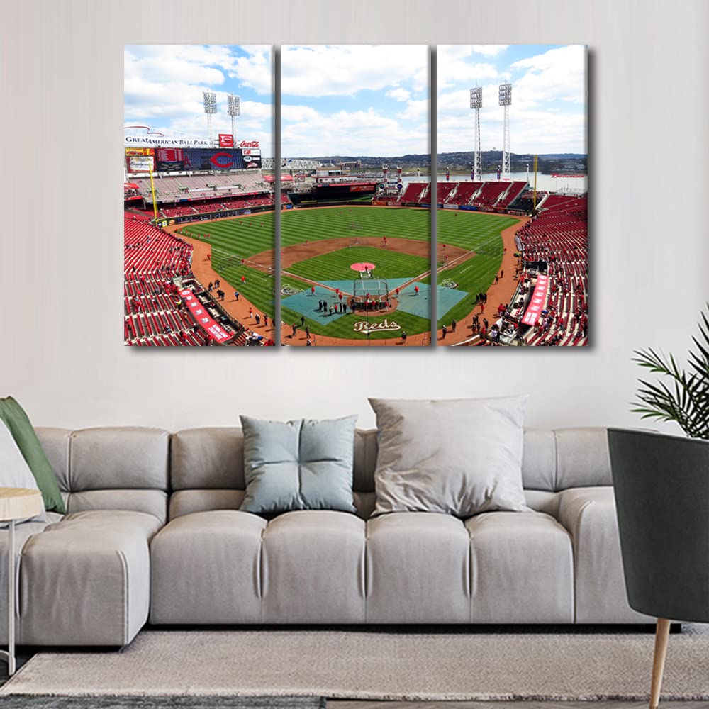 TUMOVO American Baseball Stadium Skyline Canvas Wall Art - Great American Ballpark Print, Framed Ready to Hang (42