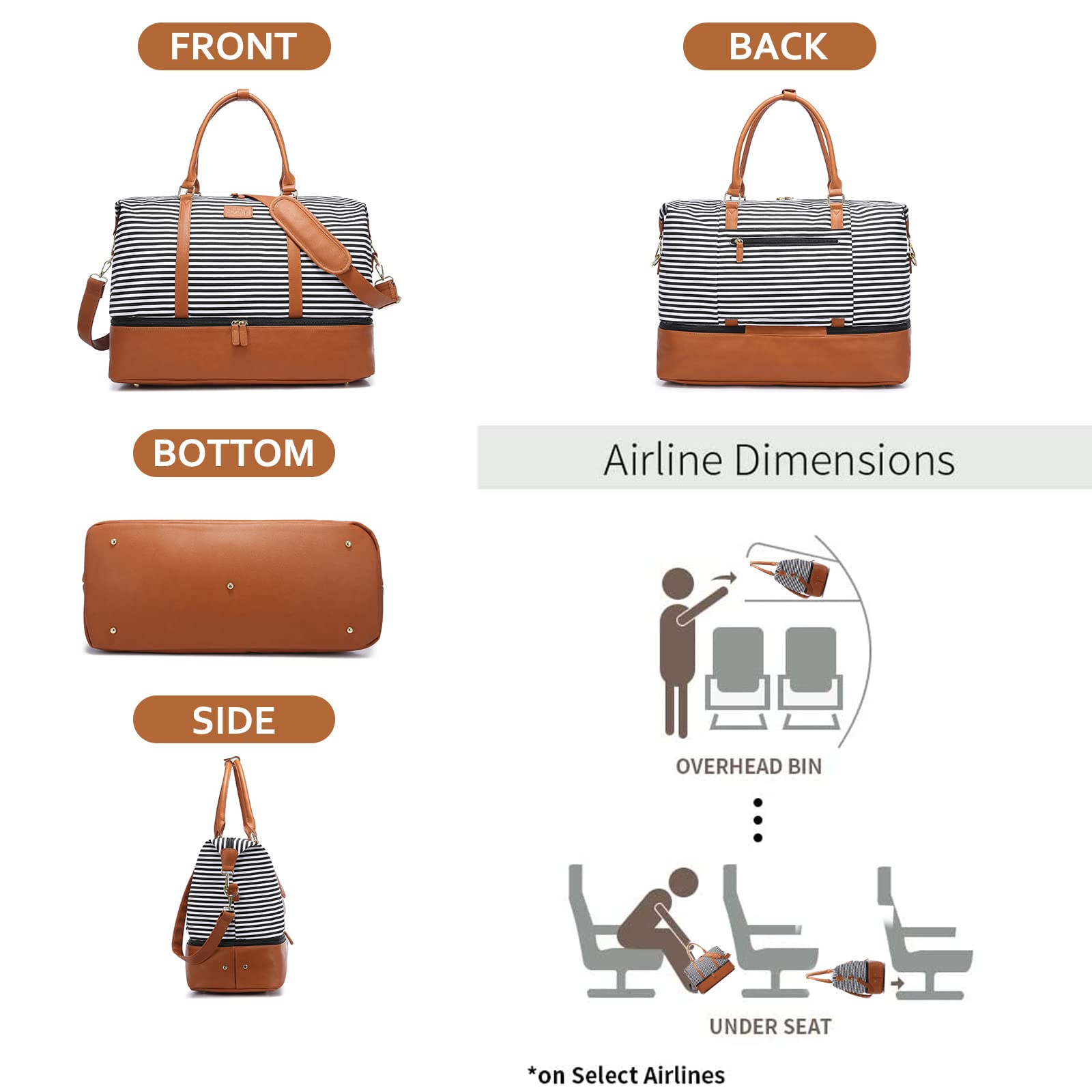 Sucipi Women's Canvas Weekender Travel Duffle Bag with Shoe Compartment & Toiletry Pouch - Perfect Carry-On Gym Bag for Weekend Getaways, Overnight Trips, Hospital Visits, and Labor & Delivery