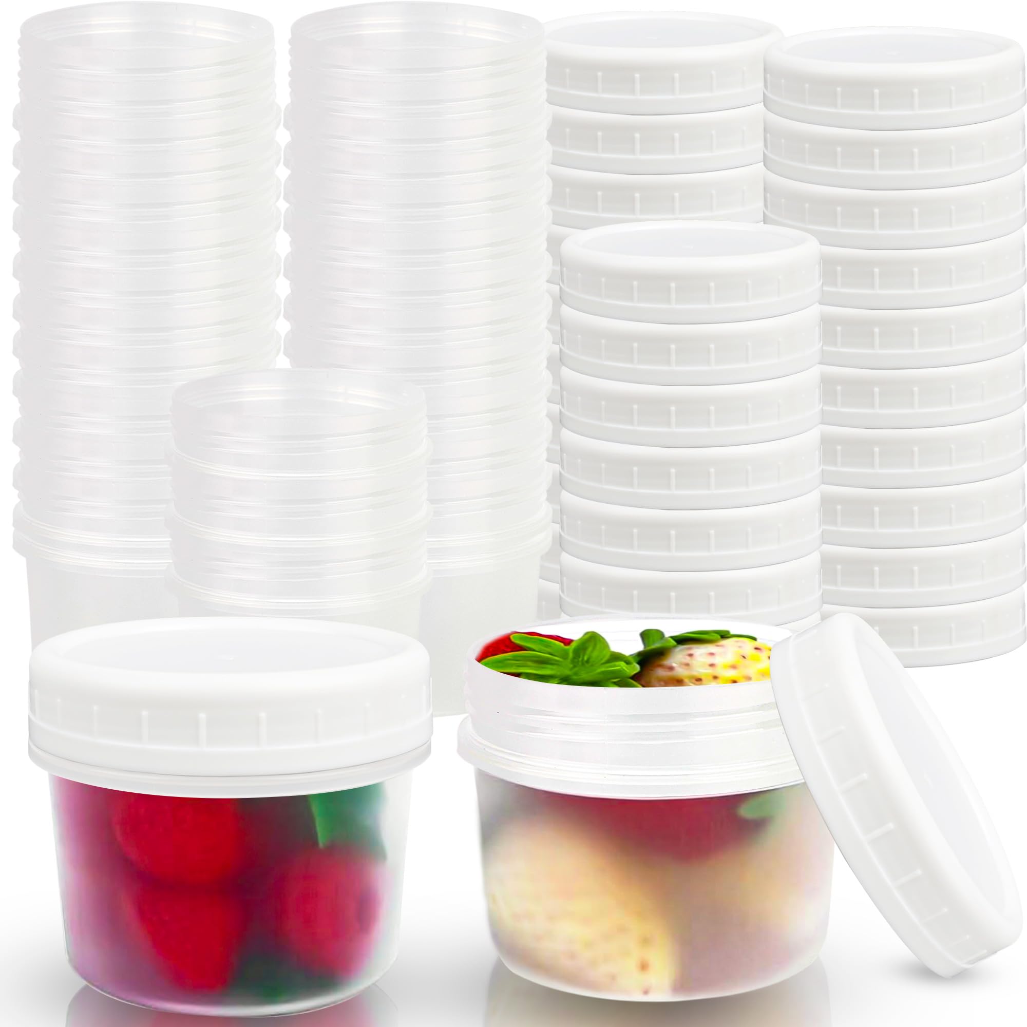 30 Pack 5 oz Plastic Food Storage Containers with Screw Lids - Small Reusable Freezer Safe Containers, Leak Proof Jars for Fruit, Cake, Jam, Ice Cream - Perfect for Meal Prep, Leftovers & Pantry Organization