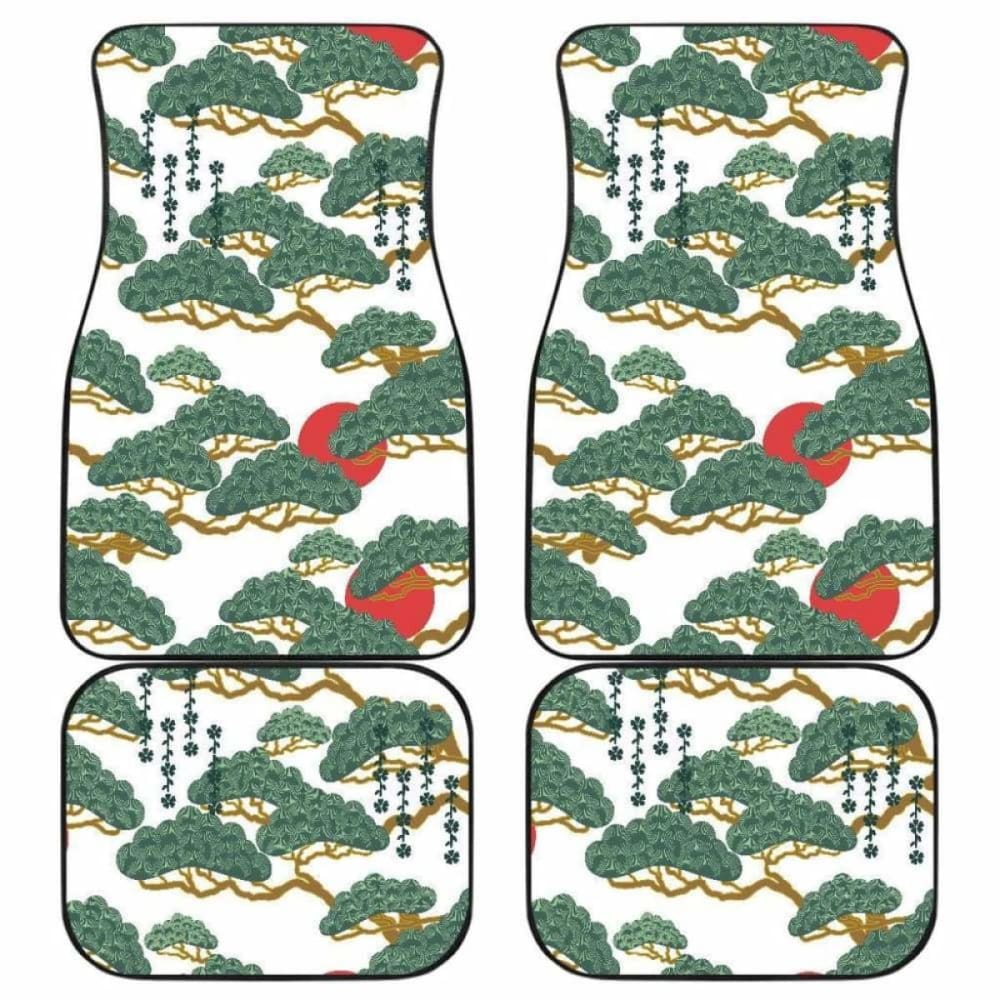 Premium Japanese Bonsai Red Sun Pattern Car Mats - Front & Back Set - Non-Slip Floor Mats for Sedan, SUV, Truck - Perfect for Home, Office & Travel Use