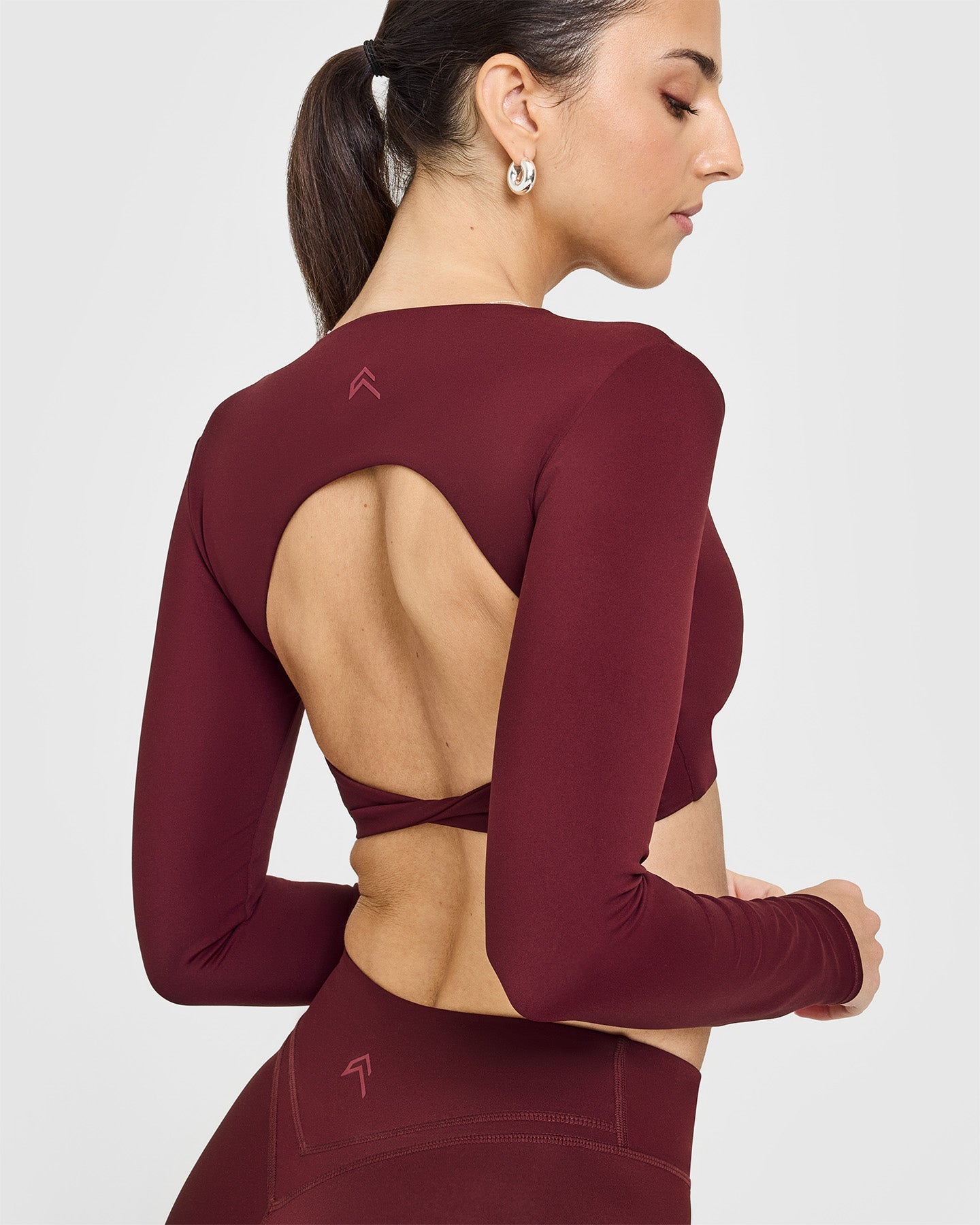 Stylish Rosewood Twist Front Long Sleeve Crop Top for Women | Trendy Fashion Top for Casual Wear, Date Night & Layering