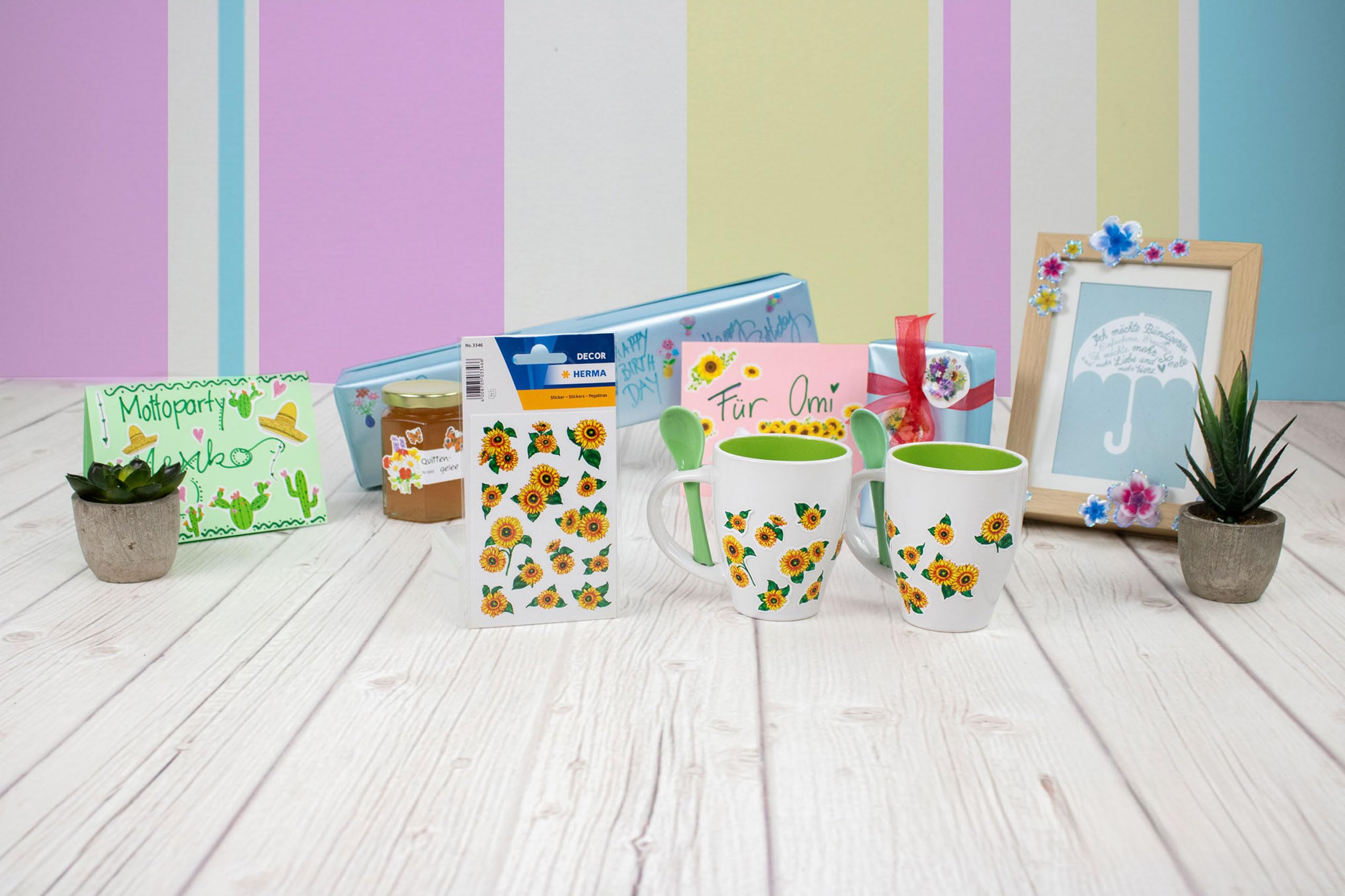 HERMA 3346 Sunflower Stickers - 28 Small Self-Adhesive Paper Stickers with Glitter Effect for Scrapbooking, Journals, Planners, DIY Crafts & Kids Activities | Perfect for Home Decor, School Projects & Gift Wrapping