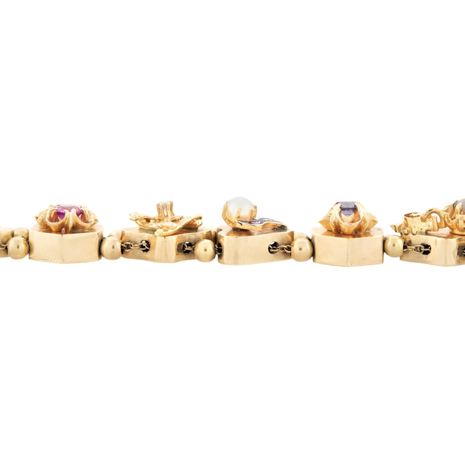 Vintage 14k Gold Multi-Charm Slide Bracelet for Women - Elegant Adjustable Dainty Jewelry Gift for Birthday, Anniversary & Special Occasions