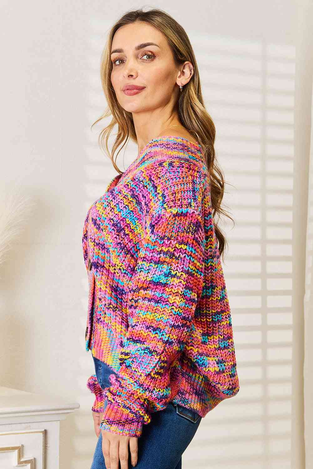 Stylish Multi-Color V-Neck Long Sleeve Cardigan Sweater for Women | Soft & Comfortable Knitwear | Perfect for Office, Casual Outfits & Fall Layering
