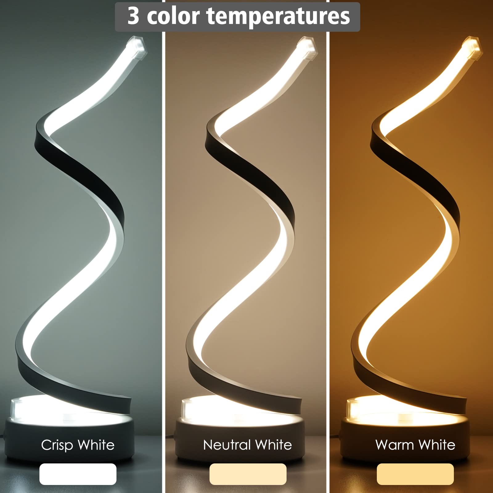 Classic Spiral LED Table Lamp with Touch Control - White Bedside Lamp for Nightstand, Small Desk Lamp for Bedroom, Living Room, Kids Room, Office, Dorm - Perfect for Reading, Studying, and Relaxing