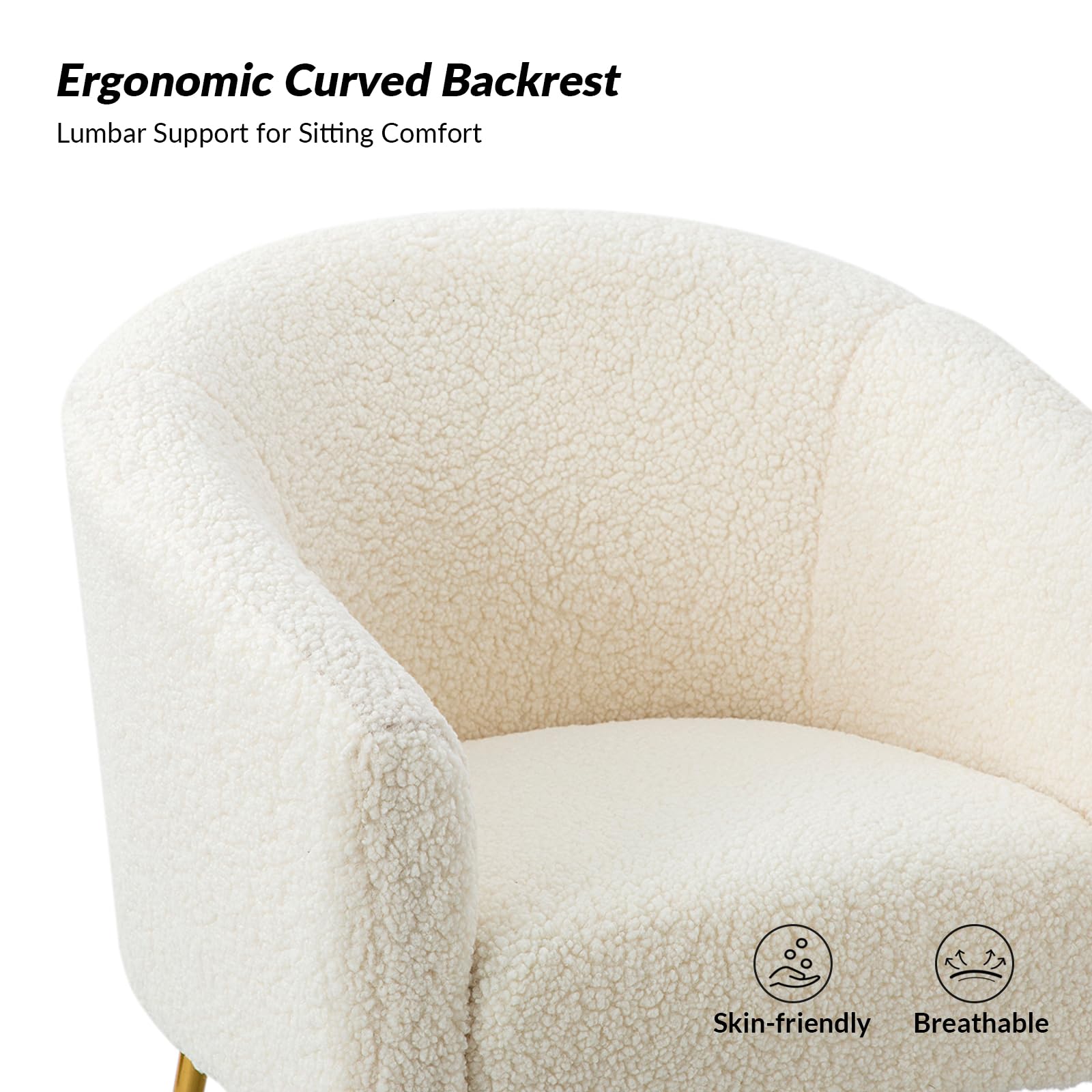 HULALA HOME Modern Upholstered Accent Chair with Golden Metal Legs & Armrest - Ivory Living Room, Bedroom, Home Office & Waiting Room Chair - Perfect for Reading Nook, Vanity Dressing & Guest Seating