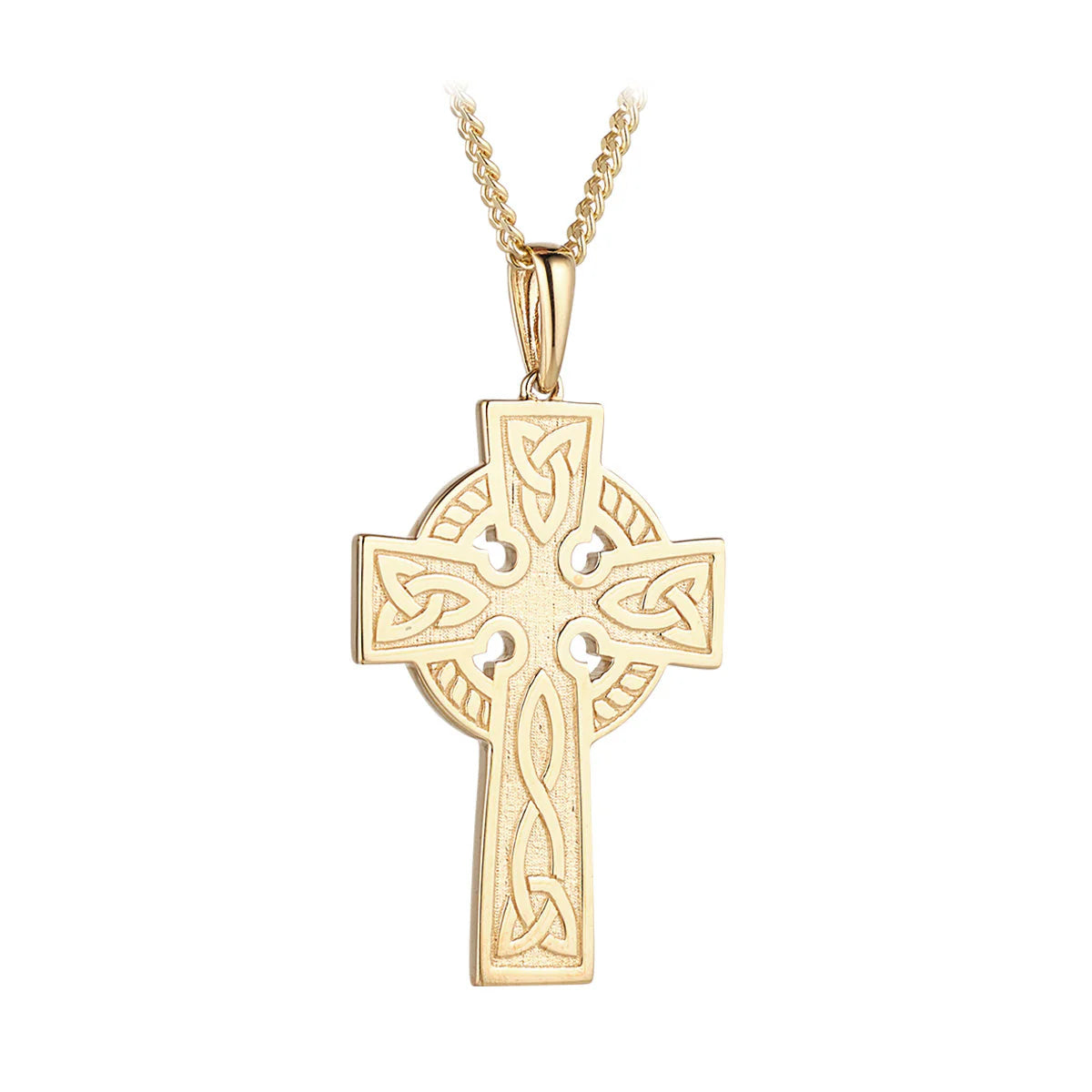 14K Gold Large Celtic Trinity Cross Pendant Necklace - Elegant Religious Jewelry for Women, Gift for Baptism, Confirmation & Special Occasions