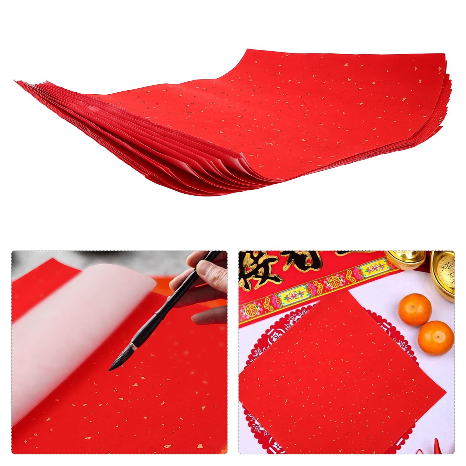 EXCEART 40 Sheets Red Xuan Paper for Chinese Spring Festival Couplets - Traditional Chunlian Duilian Paper Cut, Chinese New Year Calligraphy Rice Paper - Perfect for DIY Decorations, Home Decoration, and Cultural Celebrations