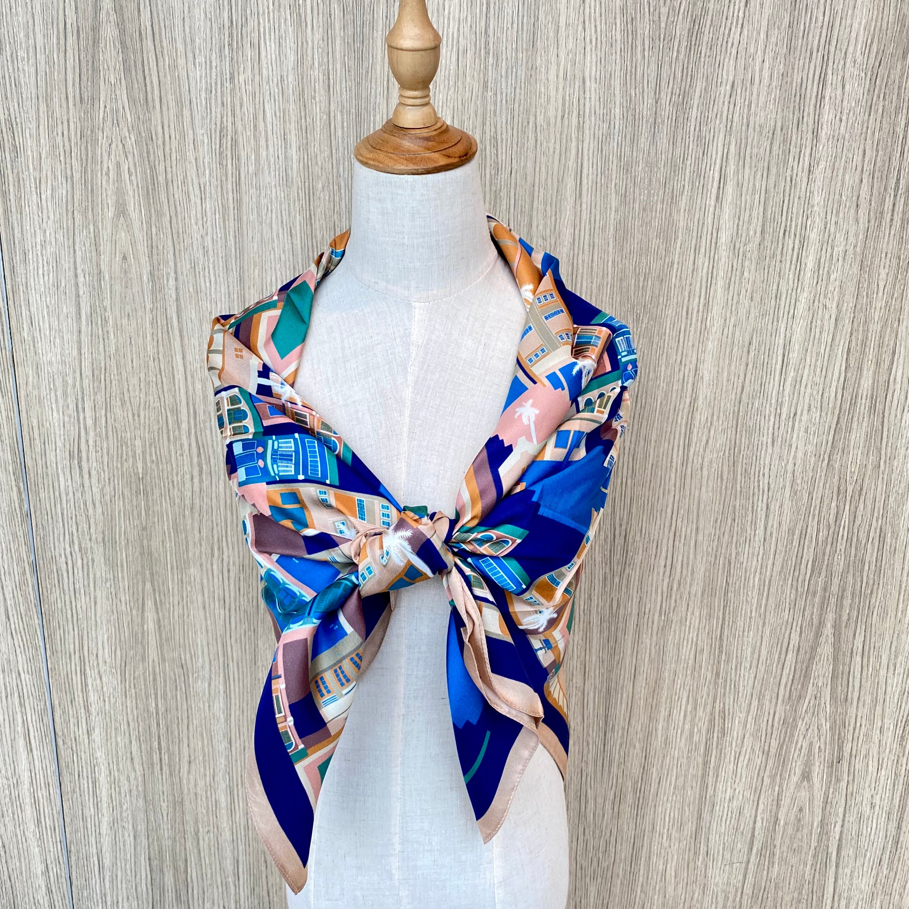 Premium Silk Scarf for Women - Luxury Singapore Shophouses Design - Elegant Fashion Accessory for Office, Wedding & Special Occasions