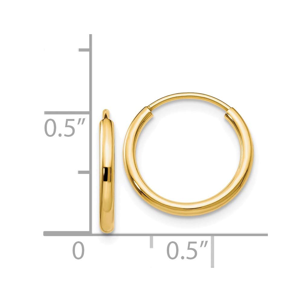 14K Yellow Gold 1.5mm Polished Round Endless Hoop Earrings for Women - Dainty Minimalist Everyday Jewelry - Perfect for Work, Date Night & Special Occasions