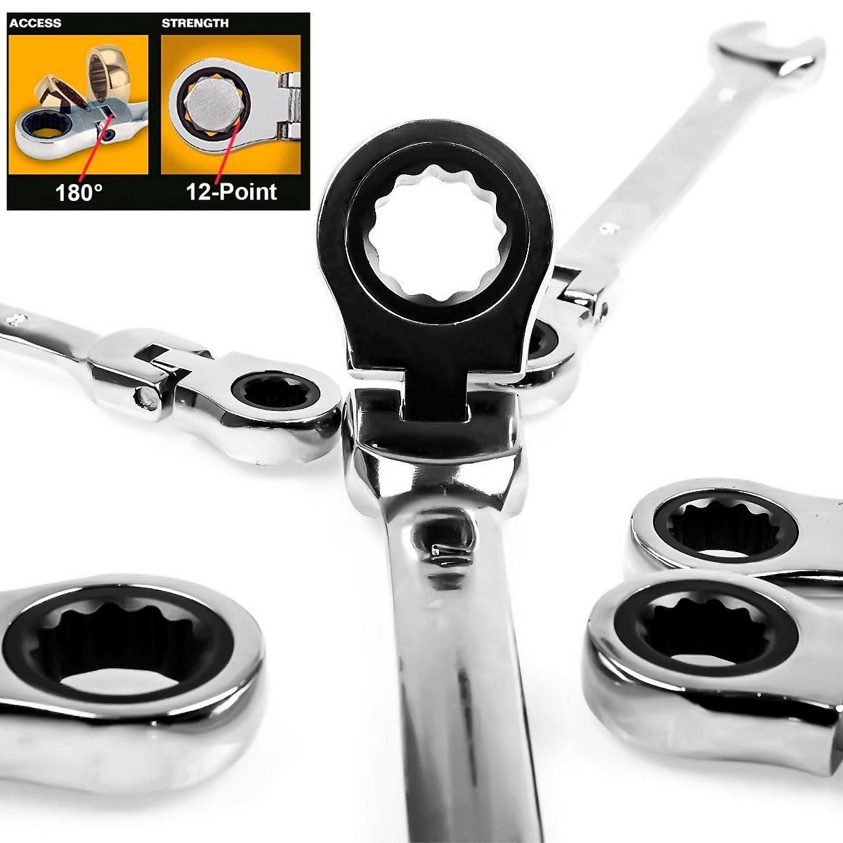 Acrux7 6-Piece Flex Head Ratcheting Wrench Set 8-13mm - Chrome Vanadium Steel Gear Wrench for Auto Repair & DIY