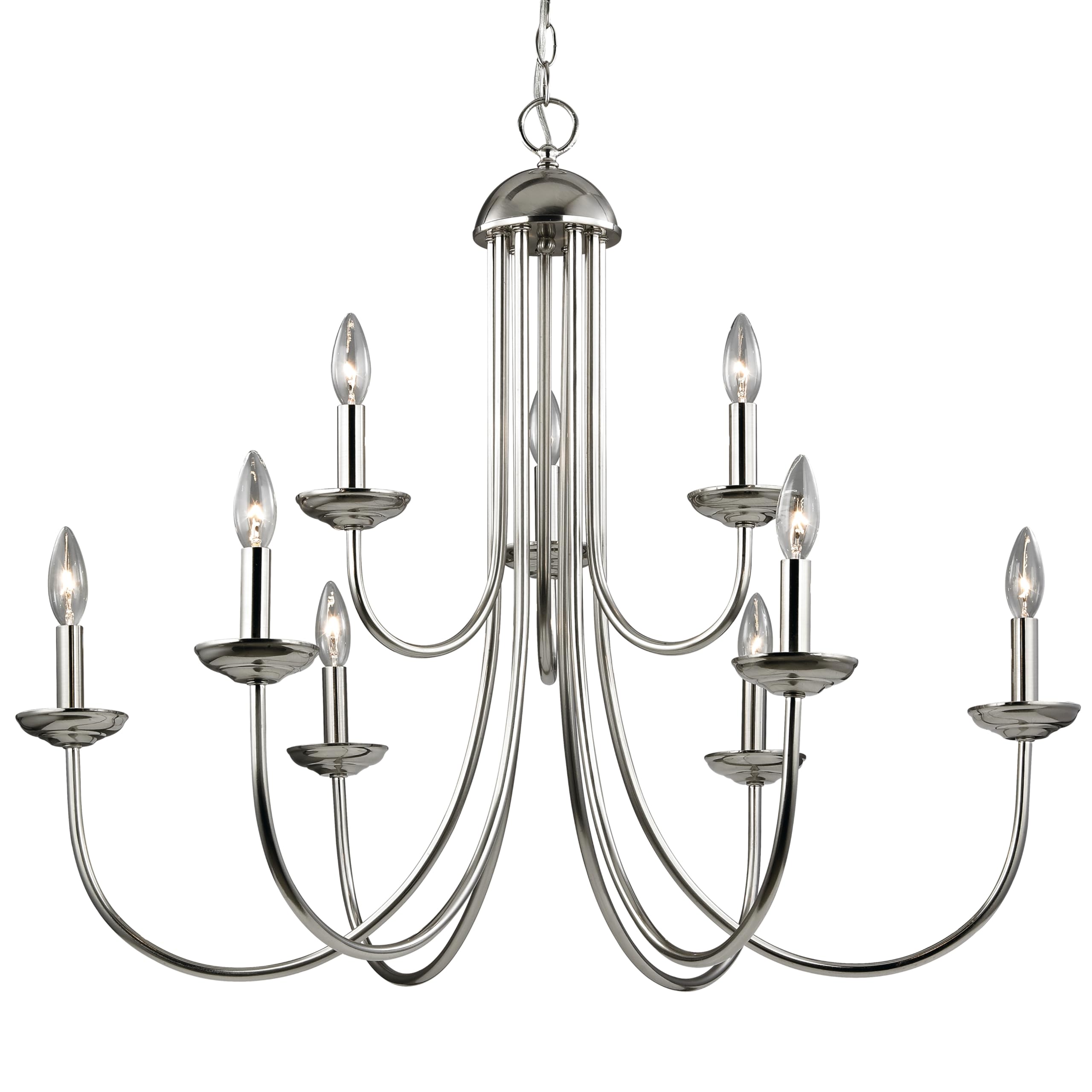Elk Lighting Williamsport 9-Light Chandelier in Brushed Nickel - Elegant Dining Room & Foyer Ceiling Light Fixture for Modern Home Decor