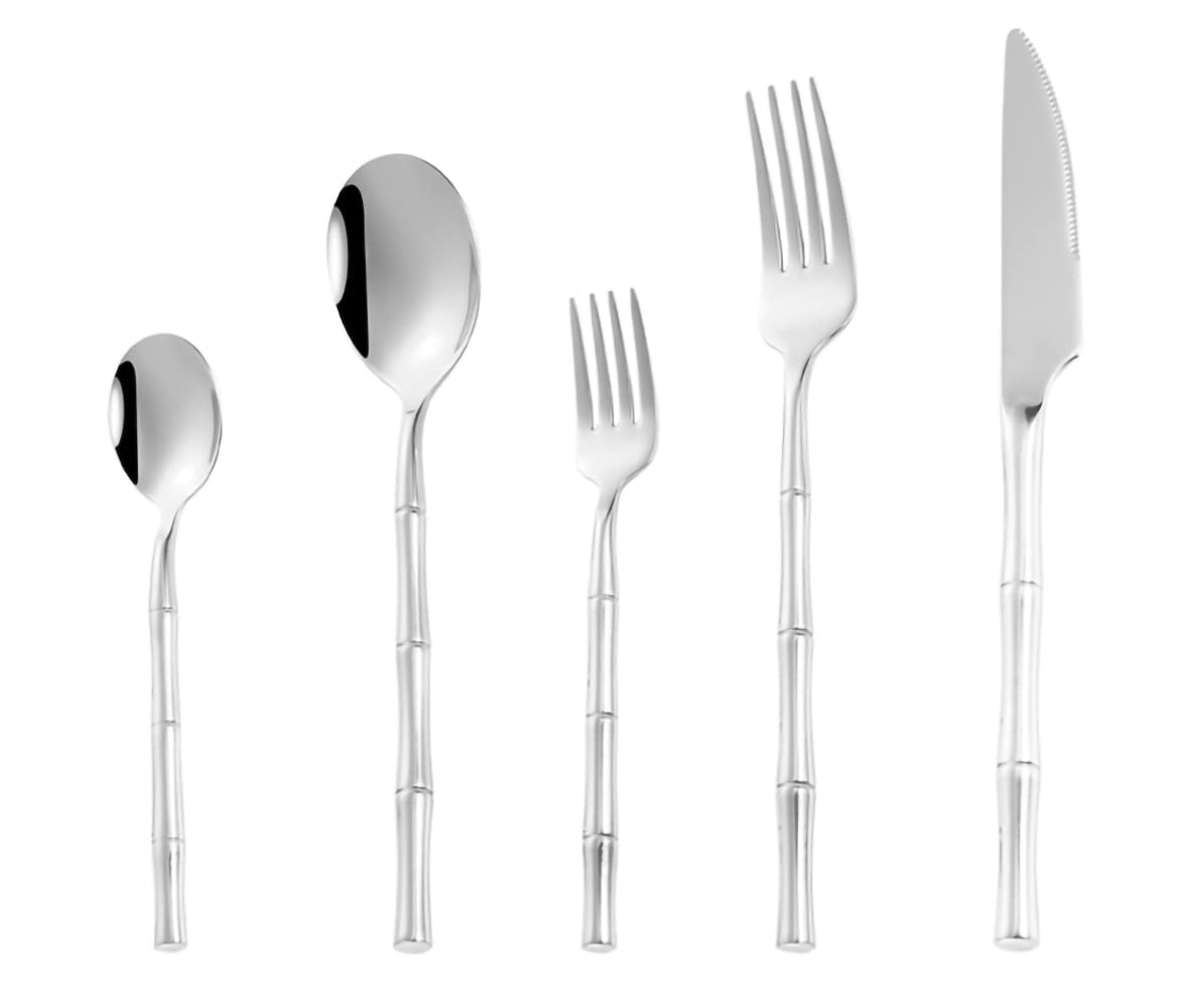Premium 60-Piece Stainless Steel Flatware Set for 12 - Imitation Bamboo Design Silverware Cutlery Set with Knives, Forks & Spoons (304 Grade, Dishwasher Safe) - Perfect for Dinner Parties, Restaurants & Everyday Dining