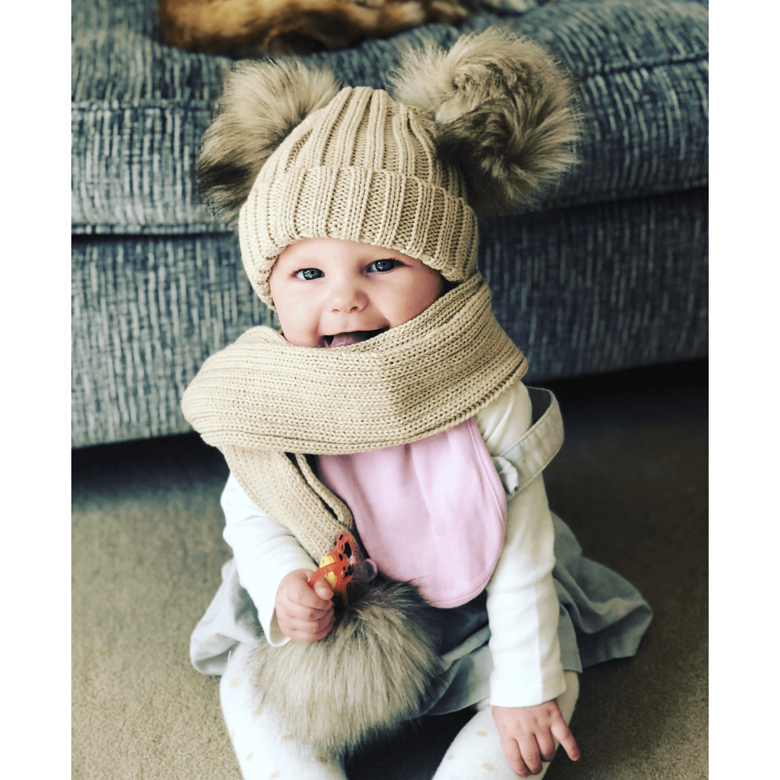 Cozy Knitted Double Faux Fur Pom Pom Winter Hat for Women - Warm Beanie with Soft Faux Fur Balls - Perfect for Cold Weather, Snow Days & Outdoor Activities