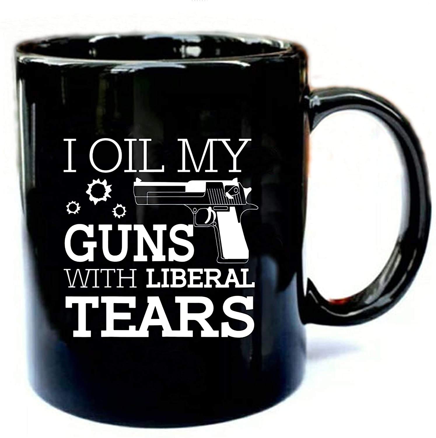 Funny Gun Oil Liberal Tears Mug - 11oz Black Ceramic Coffee Cup for Gifts & Humor