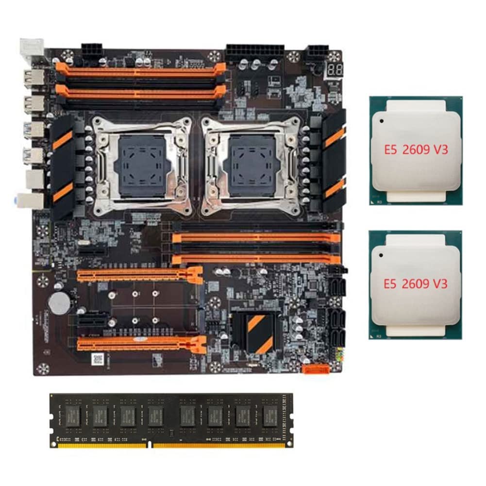 Lanlousy X99 Dual CPU Motherboard LGA2011 - DDR4 ECC Memory Support with 2x Xeon E5-2609 V3 CPUs & 4GB 2133MHz RAM - Server Workstation Replacement Parts Kit for High-Performance Computing, Data Centers, and 3D Rendering Workstations