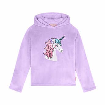 BCBGIRLS Youth 2-Piece Plush Hooded Rainbow Sequin Unicorn Outfit - Purple Top & Gray Leggings (Medium, Fits 10/12 Year Old) | Perfect for Birthday Parties, Playdates & Cozy Nights