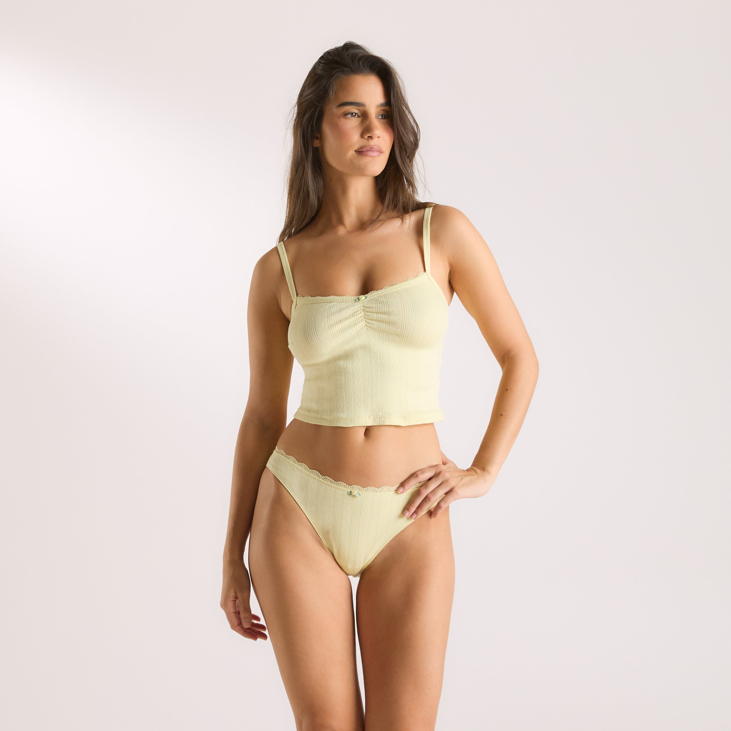 Pointelle Cami Sleepwear Top for Women - Soft Buttercup Yellow Lace Pajama Shirt - Perfect for Lounge, Sleep & Relaxation